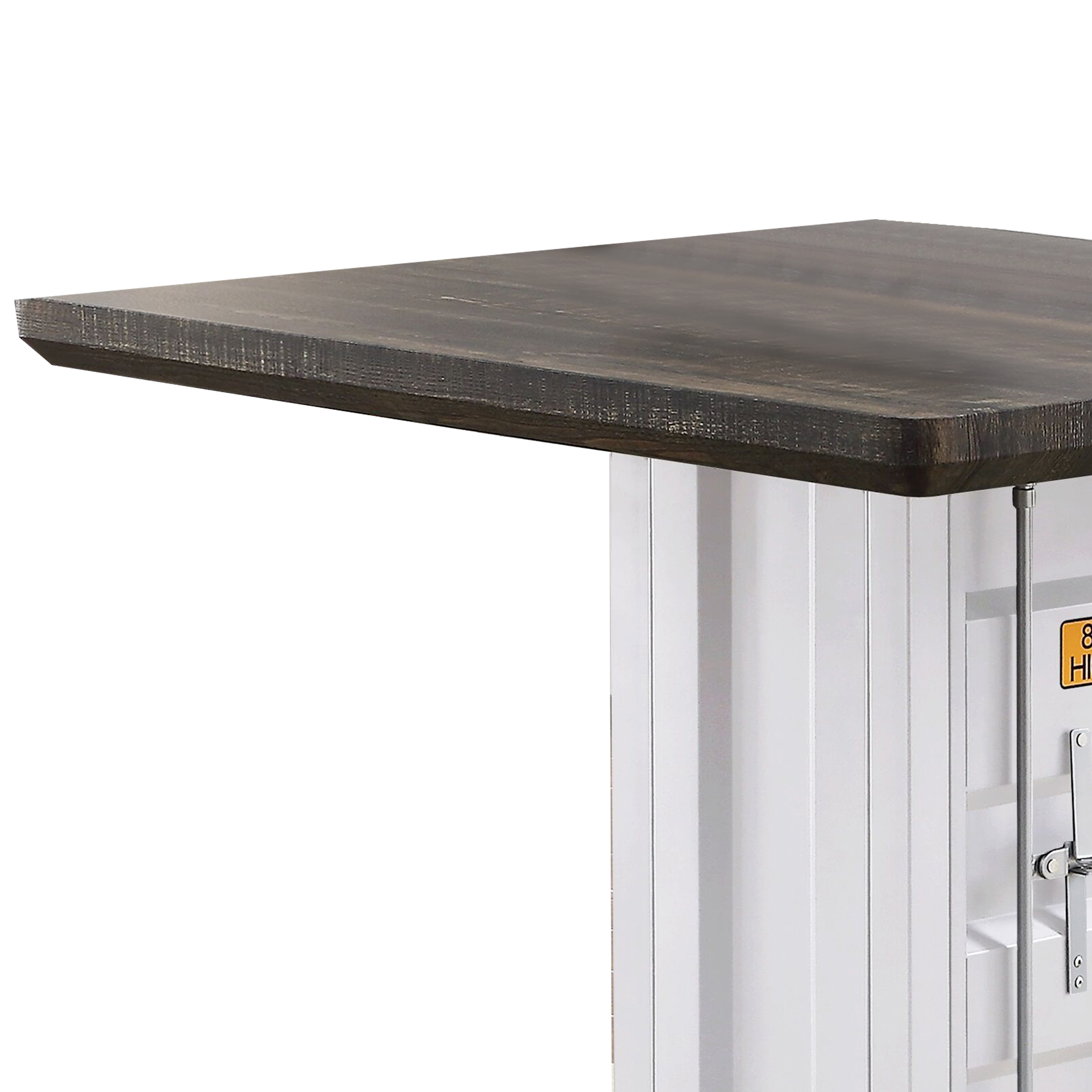 Square Counter Height Table With Recessed Pedestal Base, White And Brown- Saltoro Sherpi