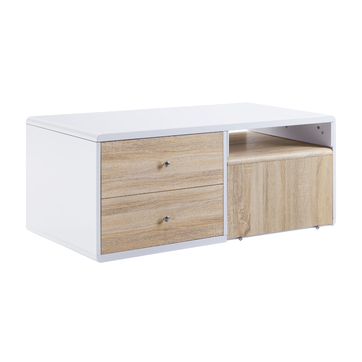 2 Drawer Contemporary Coffee Table With Pull Out Table, White And Brown- Saltoro Sherpi