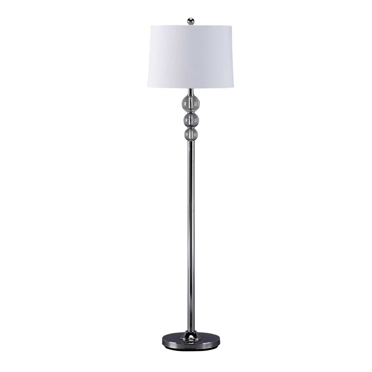 Tapered Drum Shade Metal Floor Lamp With Crystal Accent, Silver And White- Saltoro Sherpi