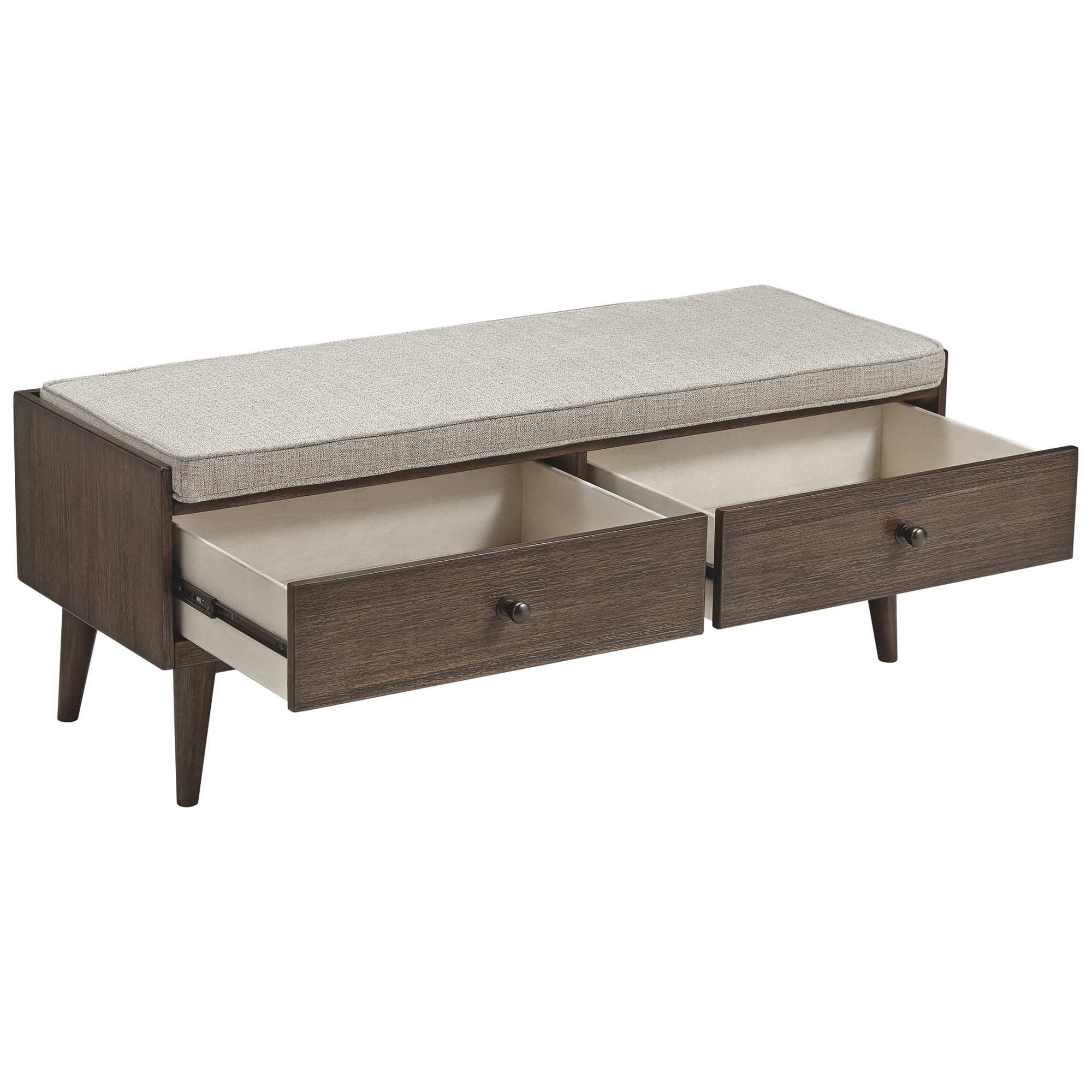 Reversible Fabric Seat Wooden Storage Bench With 2 Drawers, Taupe Brown- Saltoro Sherpi