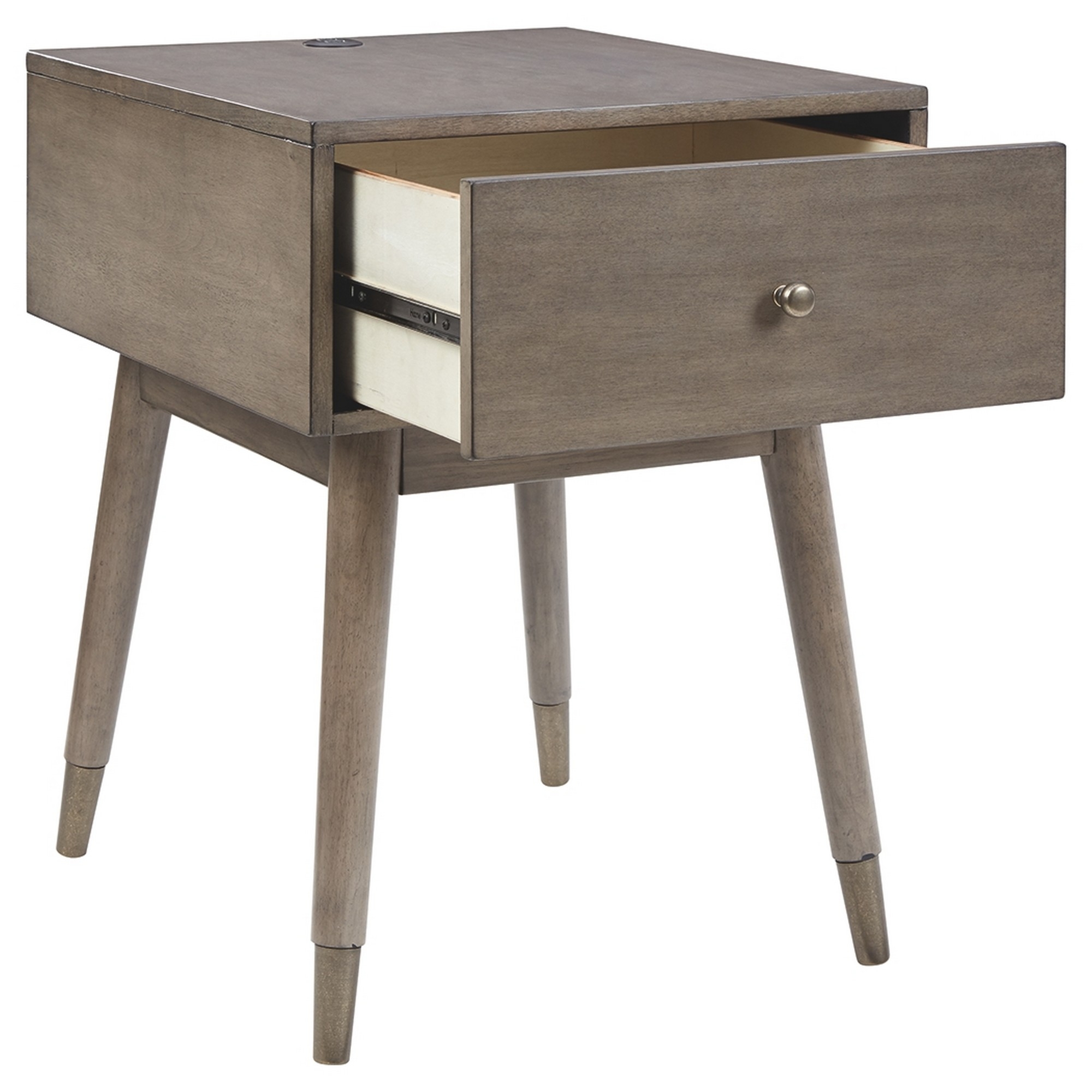 1 Drawer Wooden Accent Table With USB Ports And Splayed Legs, Taupe Gray- Saltoro Sherpi