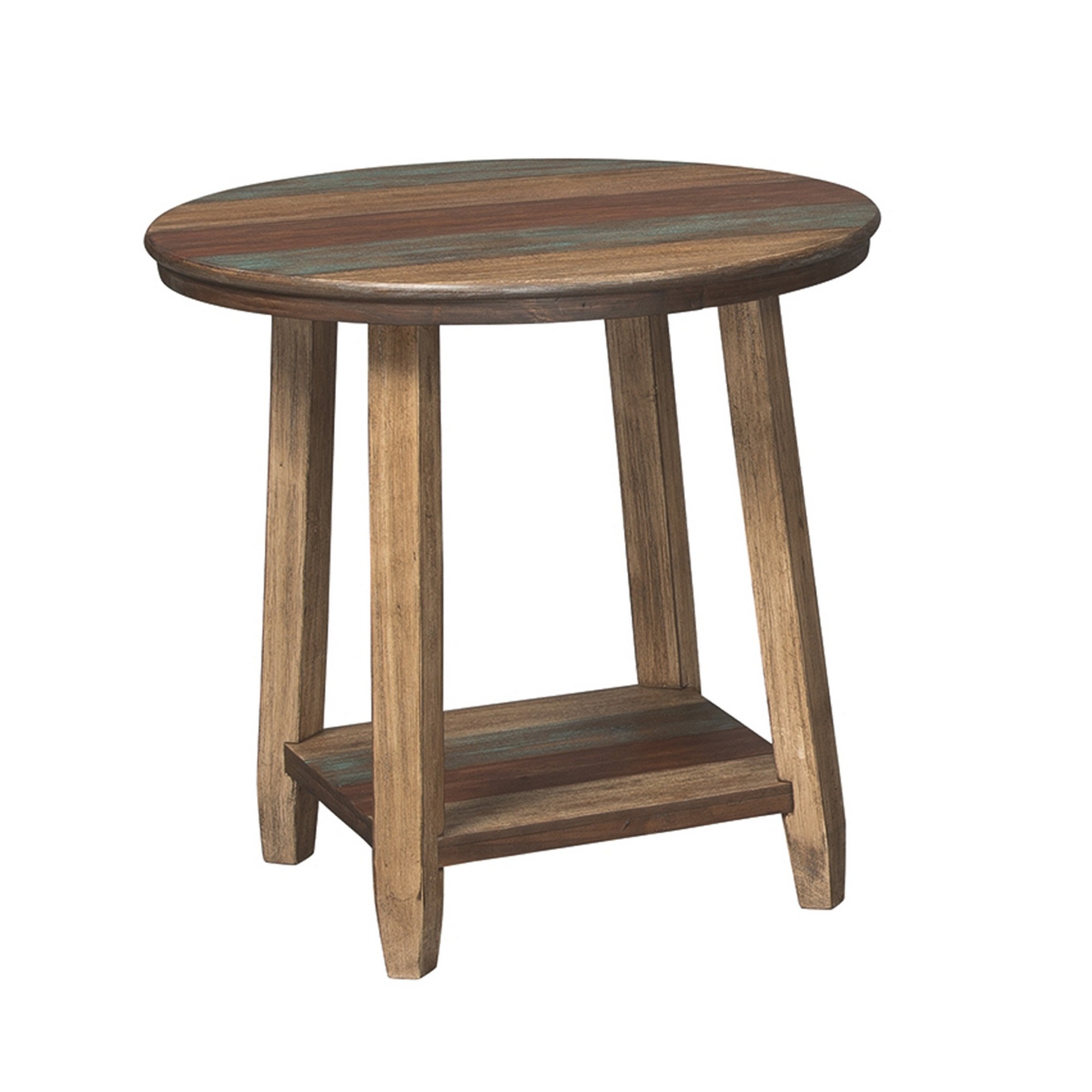 Rustic Plank Style Round Shape Cocktail And 2 End Tables, Set Of 3, Brown- Saltoro Sherpi