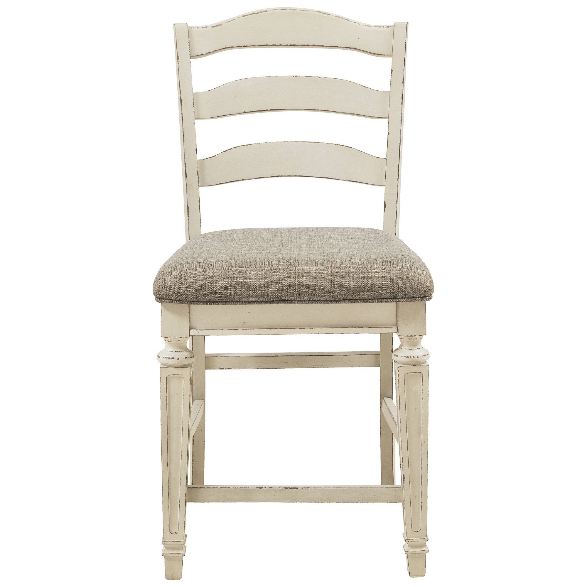Fabric Upholstered Barstool With Ladder Back, Set Of 2, White And Brown- Saltoro Sherpi
