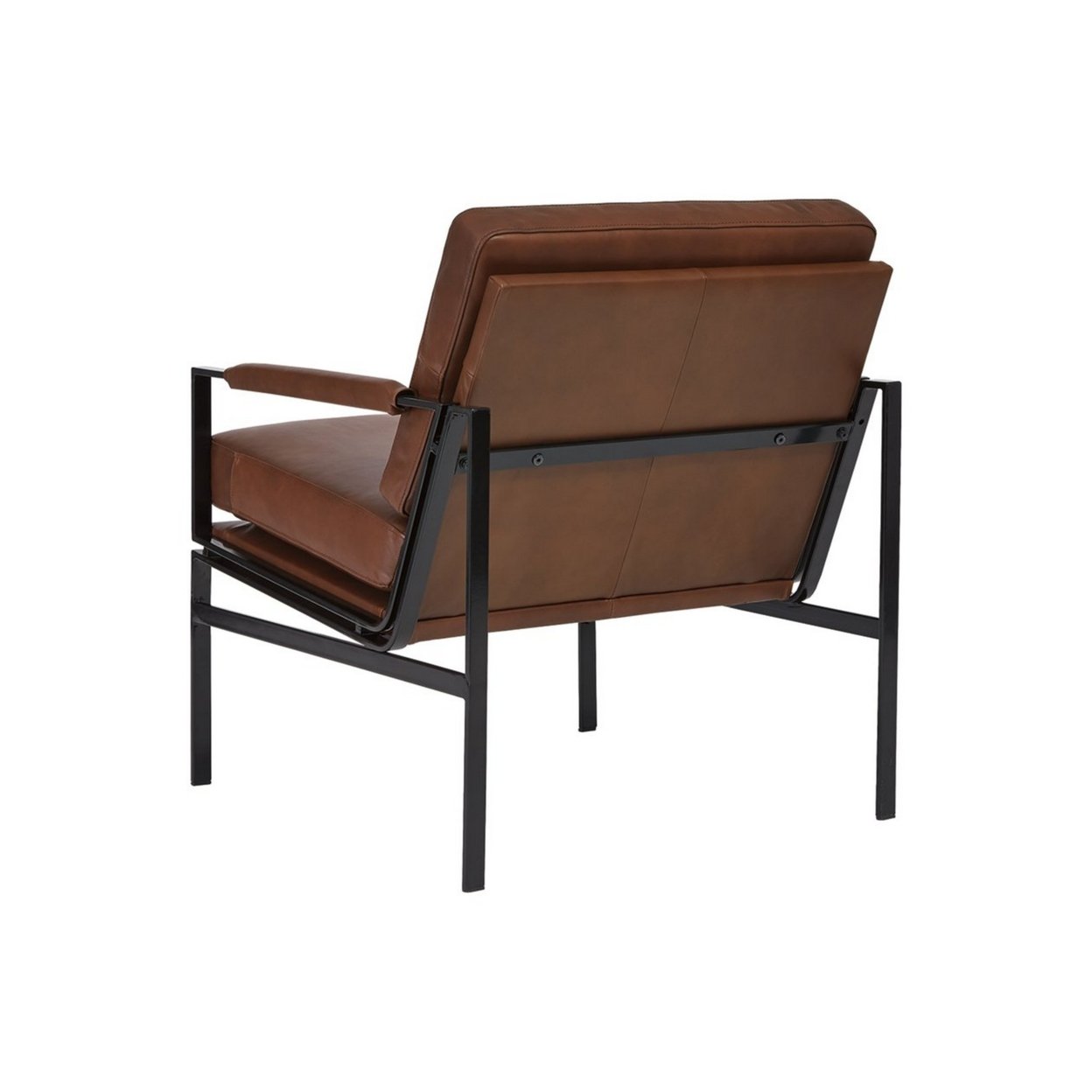 Metal Frame Accent Chair With Leatherette Seat And Back, Brown And Black- Saltoro Sherpi