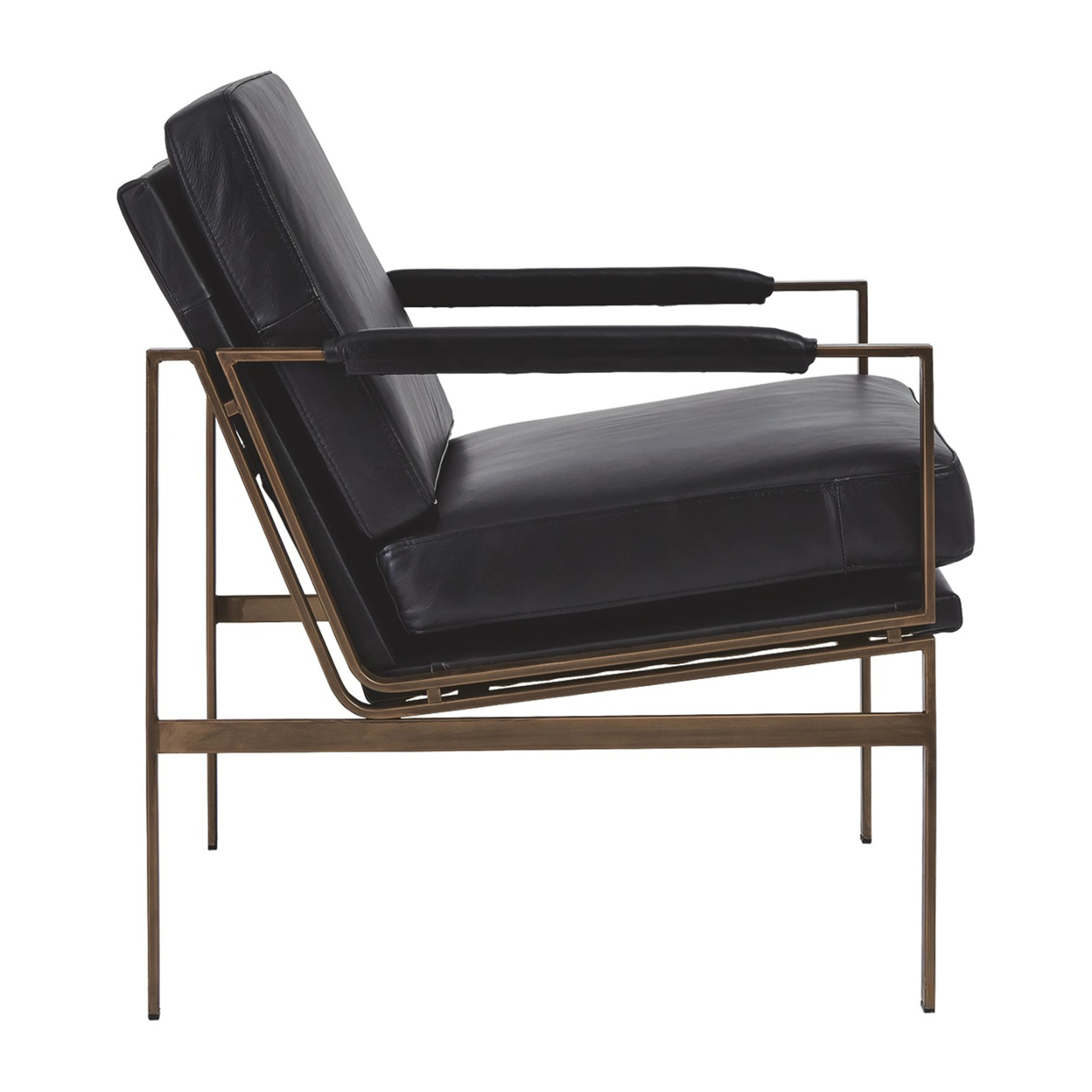 Metal Frame Accent Chair With Leatherette Seat And Back, Black And Bronze- Saltoro Sherpi