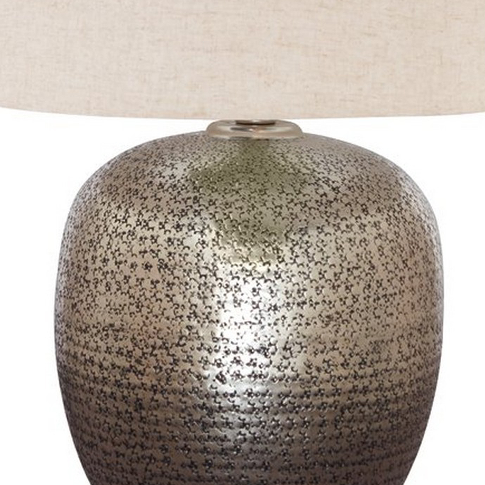 Bellied Metal Body Table Lamp With Splotched Details, Brass And Cream- Saltoro Sherpi