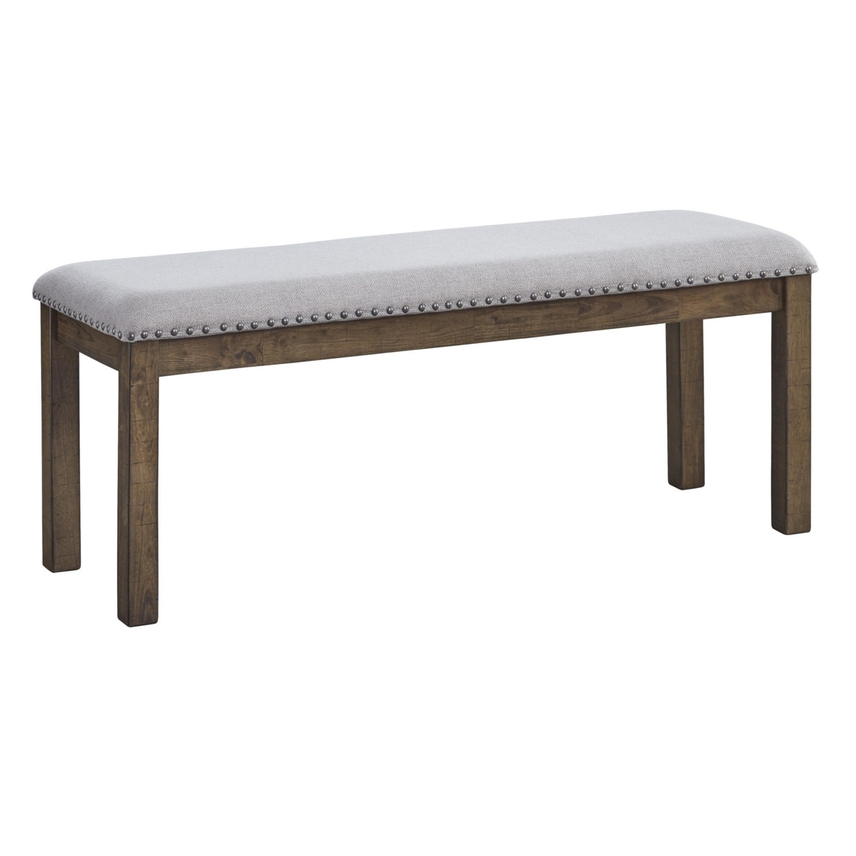 Nailhead Trim Wooden Dining Bench With Fabric Upholstery, Brown And Gray- Saltoro Sherpi