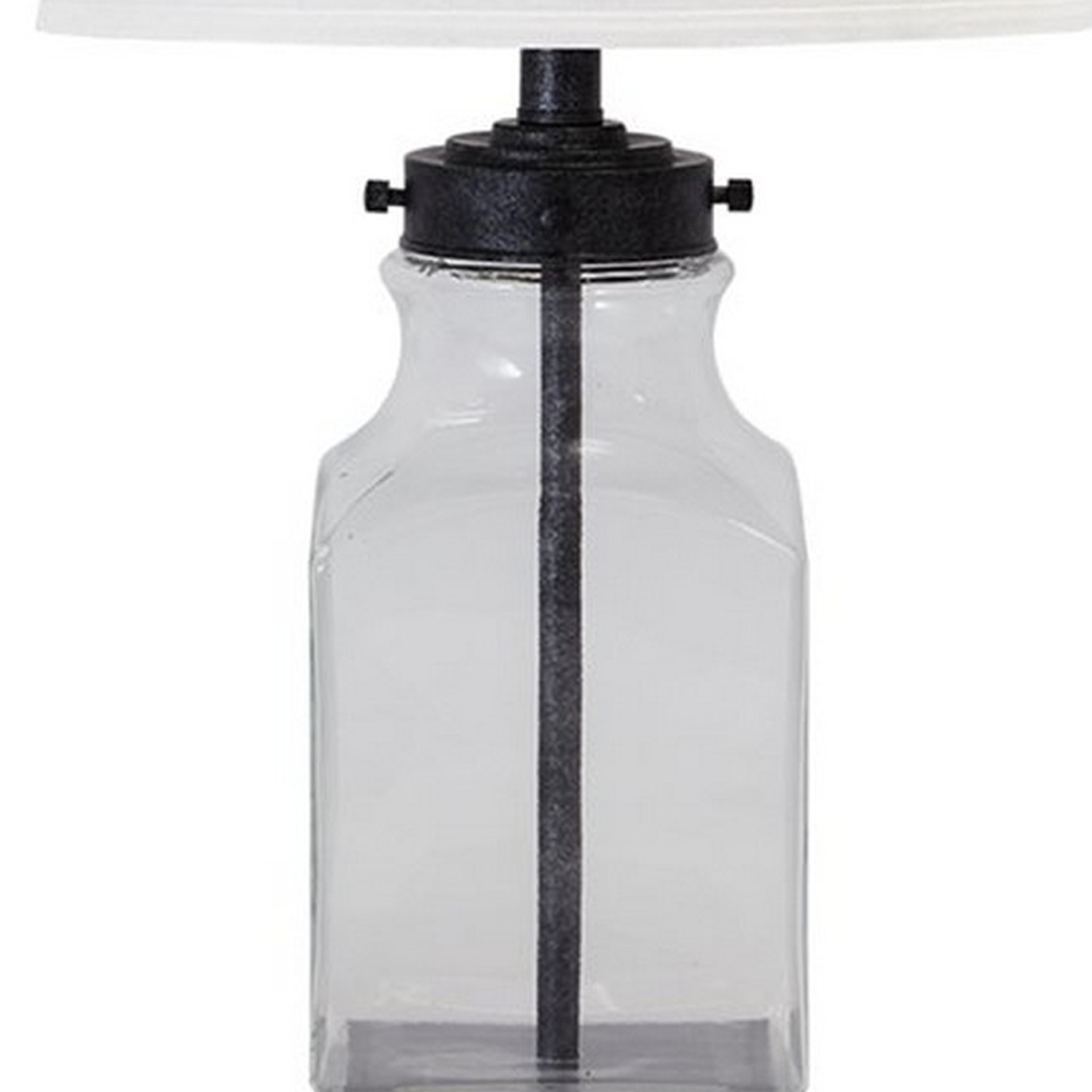 Smoky Glass Frame Table Lamp With Fabric Shade, Light Gray And Clear- Saltoro Sherpi