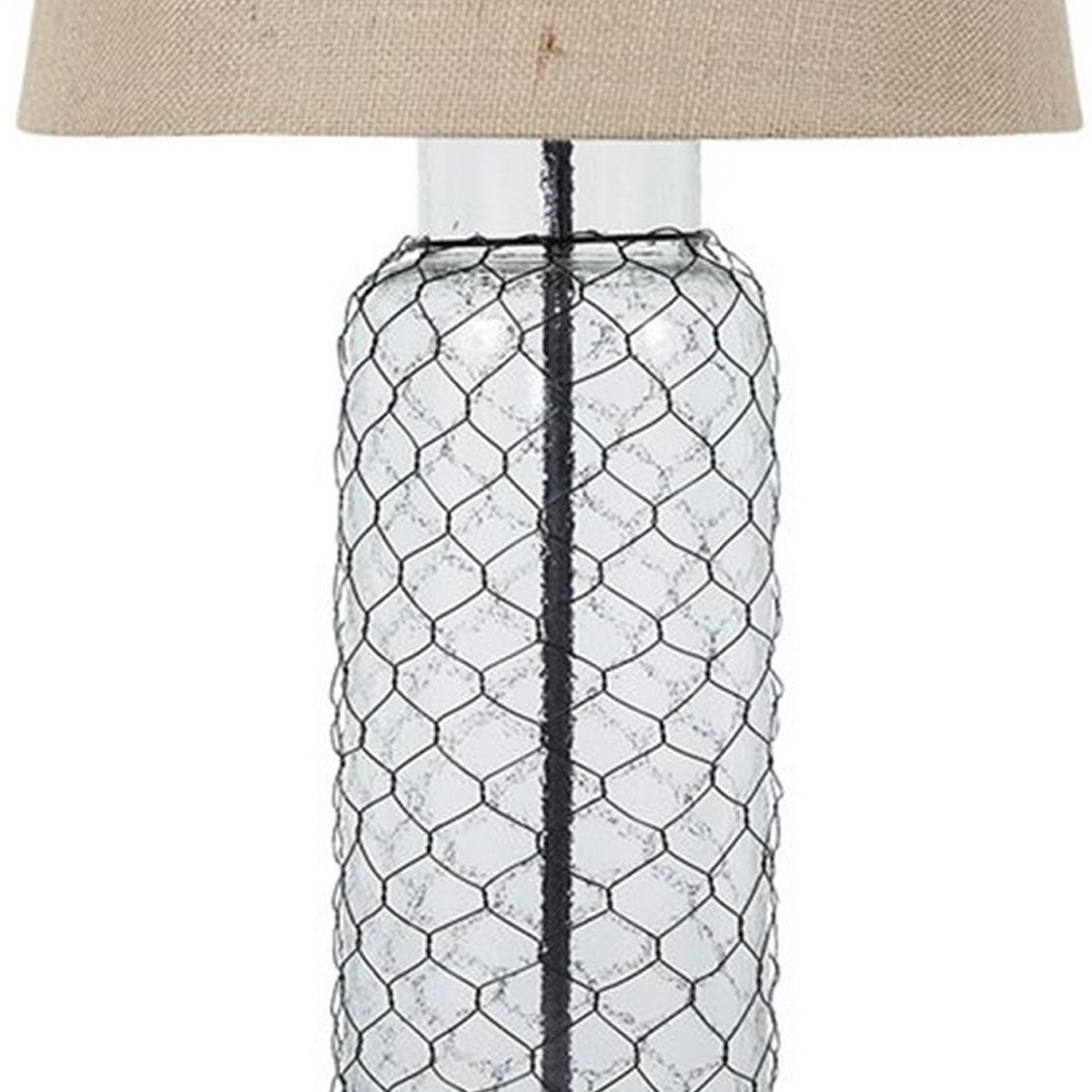 Woven Wire Wrapped Glass Base Table Lamp With Fabric Shade, Beige- Saltoro Sherpi