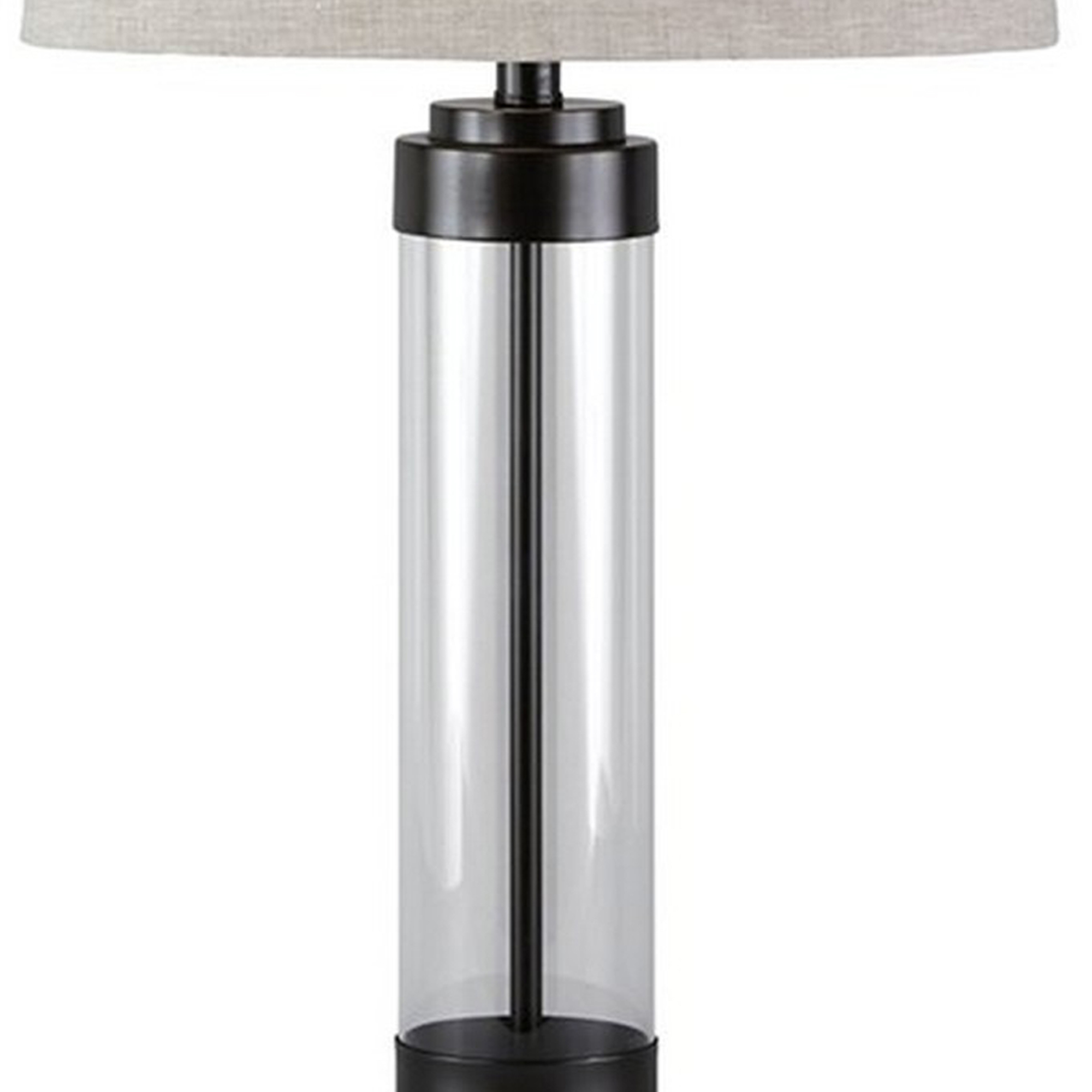 Glass And Metal Frame Table Lamp With Fabric Shade, Gray And Black- Saltoro Sherpi