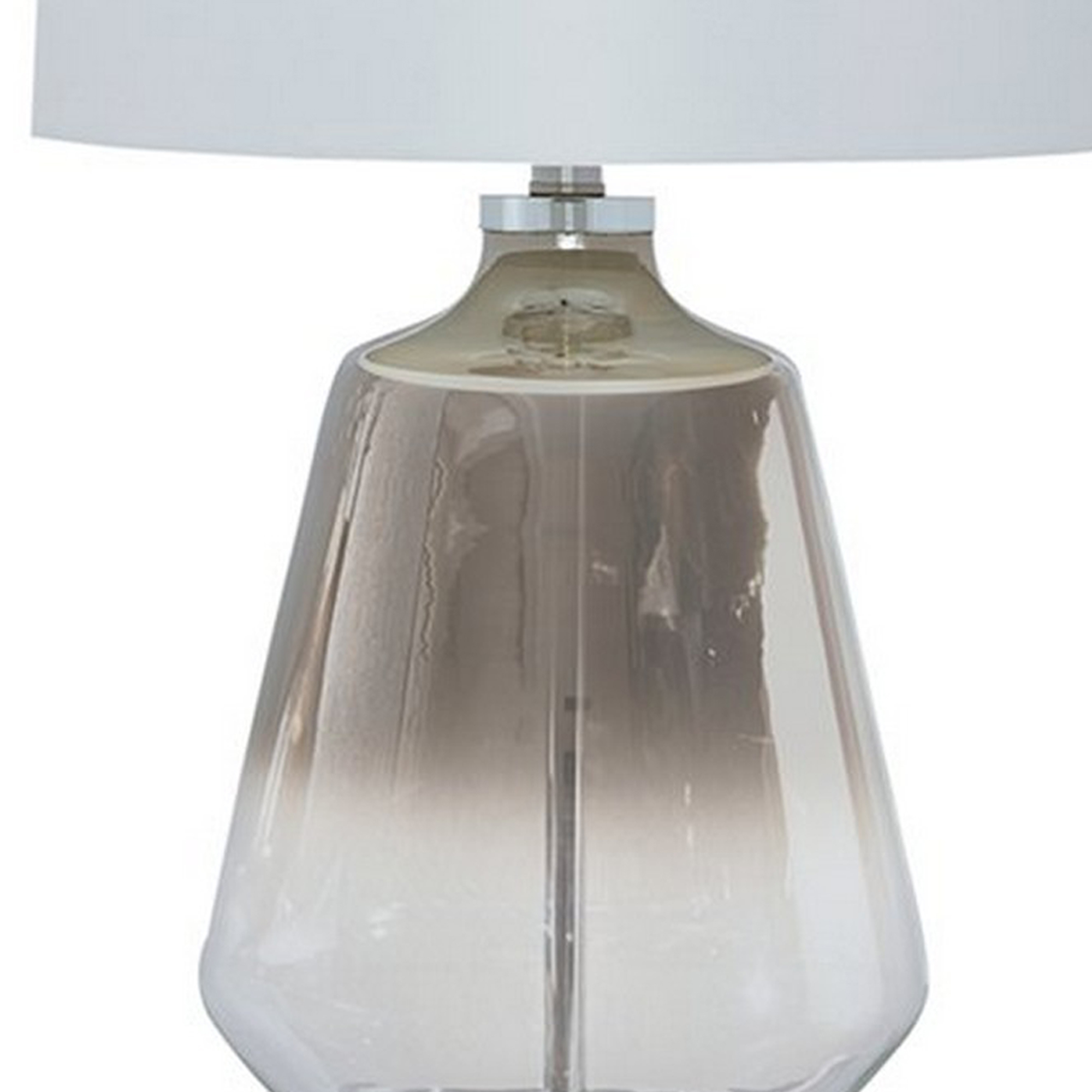 Sculptured Glass Frame Table Lamp With Fabric Shade, Gray And White- Saltoro Sherpi
