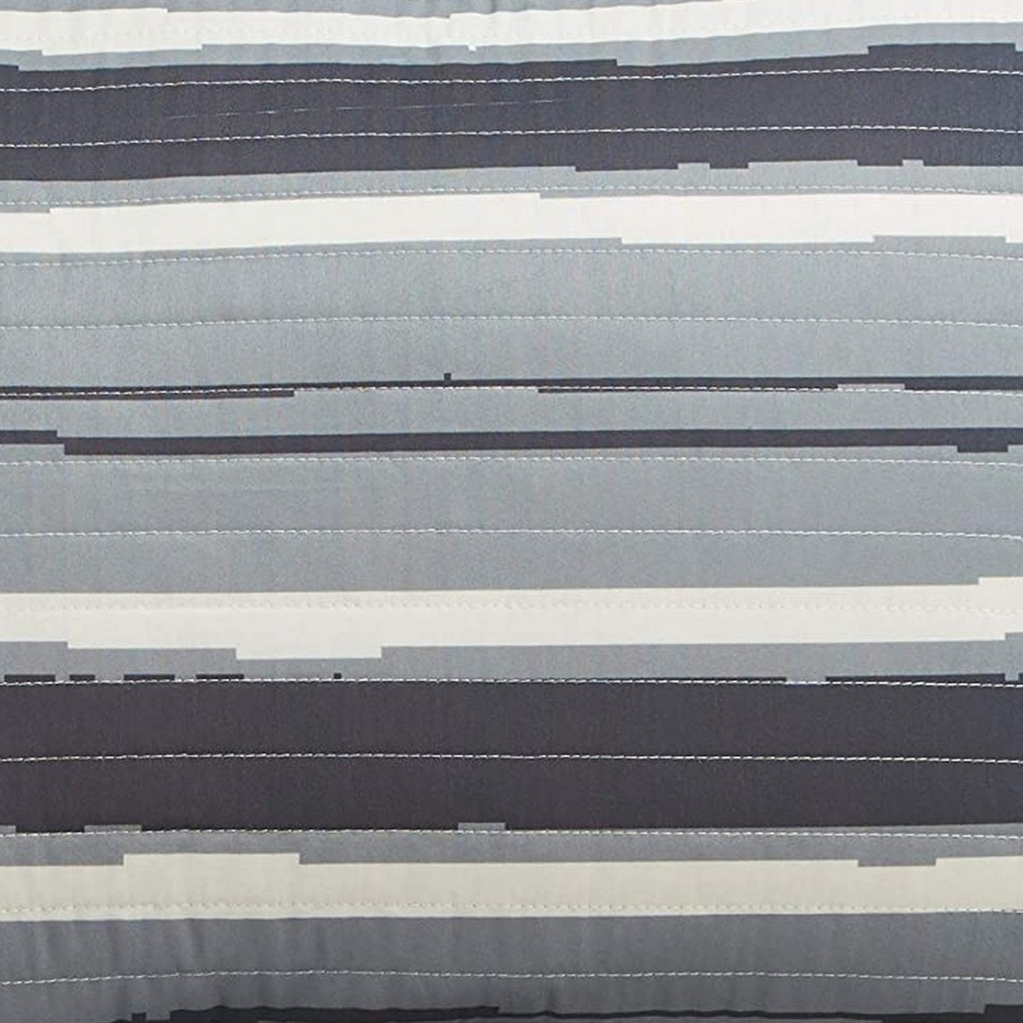 3 Piece Polyester Full Coverlet Set With Block Stripe Print, Gray And Cream- Saltoro Sherpi