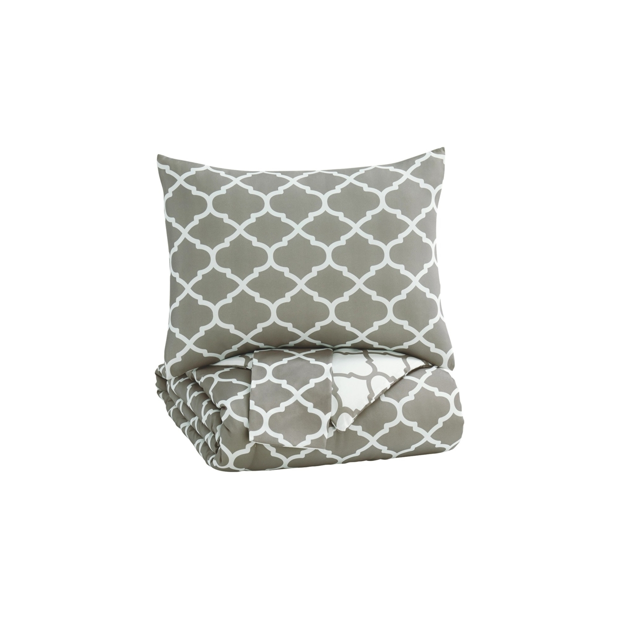 3 Piece Queen Comforter Set With Quatrefoil Design, Gray And White- Saltoro Sherpi
