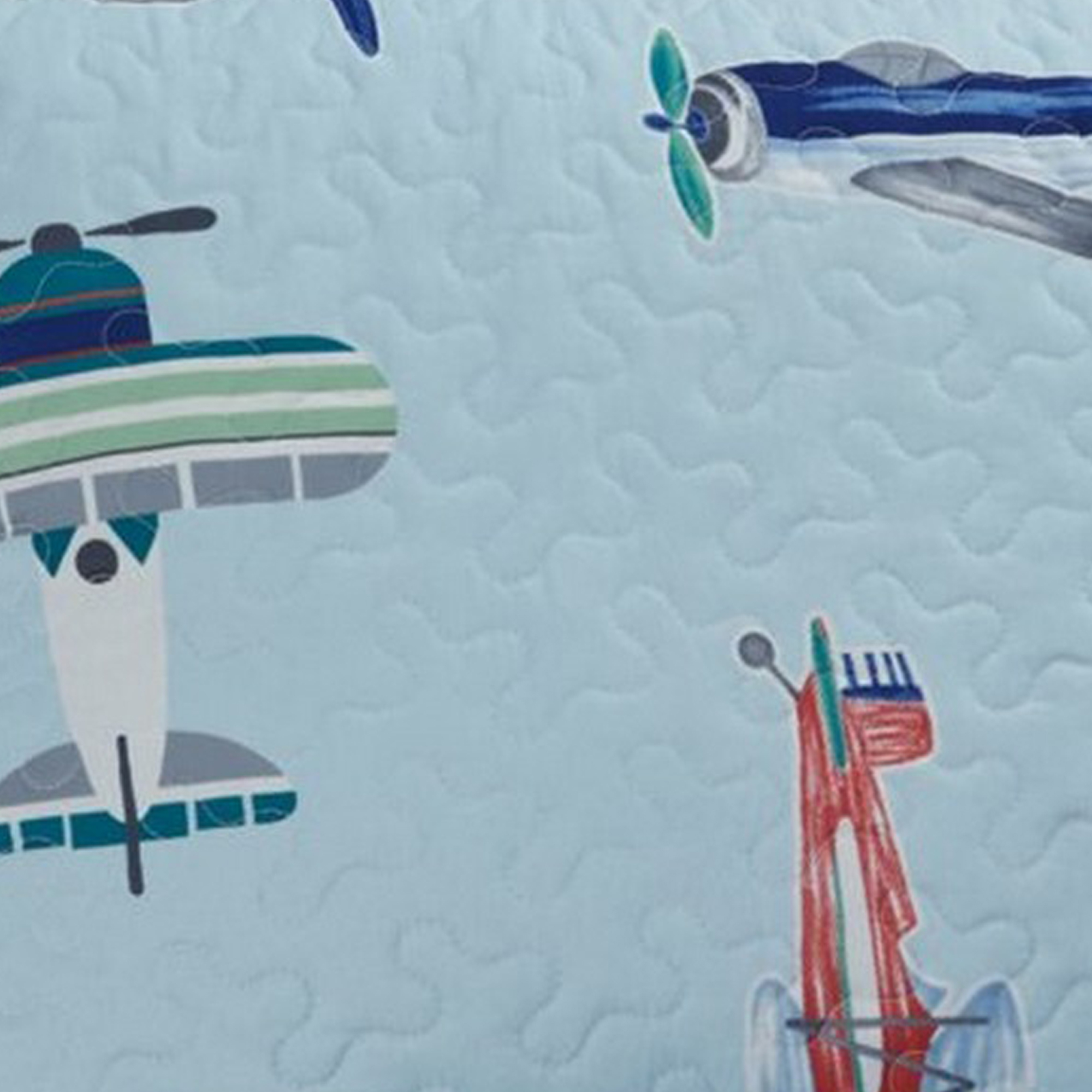 Aircraft Print Fabric Upholstered 2 Piece Full Quilt Set, Multicolor- Saltoro Sherpi