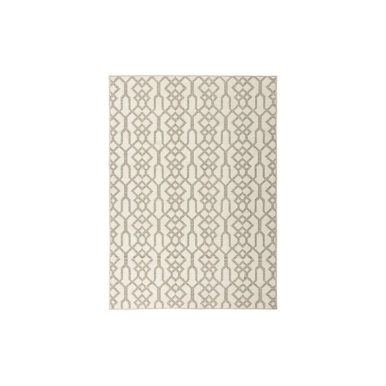 Machine Tufted Fabric Rug With Open Trellis Pattern, Large, Cream And Brown- Saltoro Sherpi