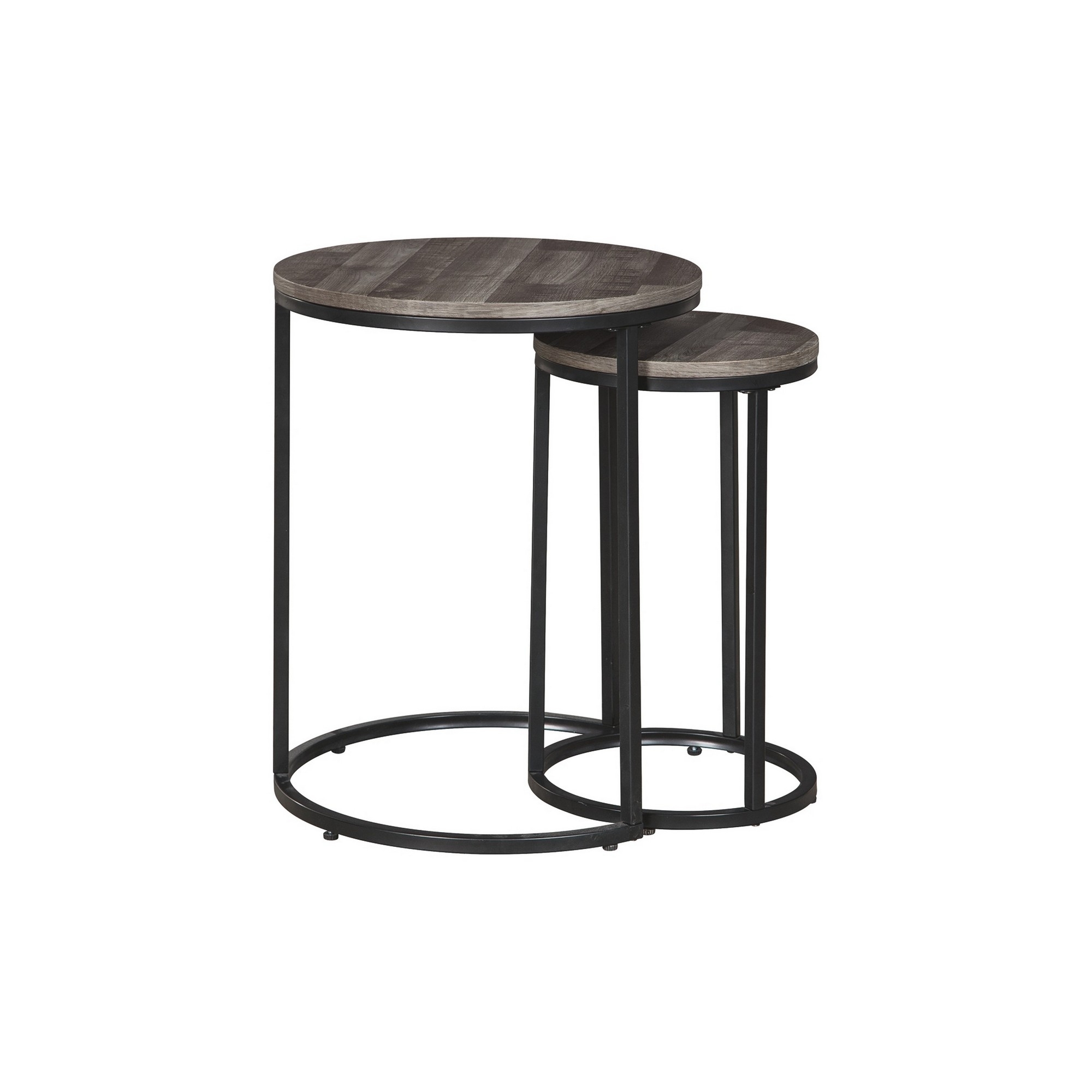 Round Wooden Top Metal Accent Table, Set Of 2, Gray And Black- Saltoro Sherpi