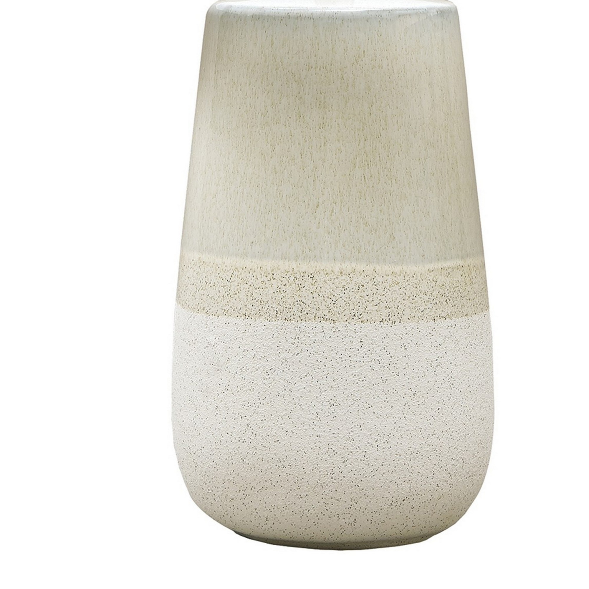 Speckled Ceramic Base Table Lamp With Drum Shade, Beige- Saltoro Sherpi