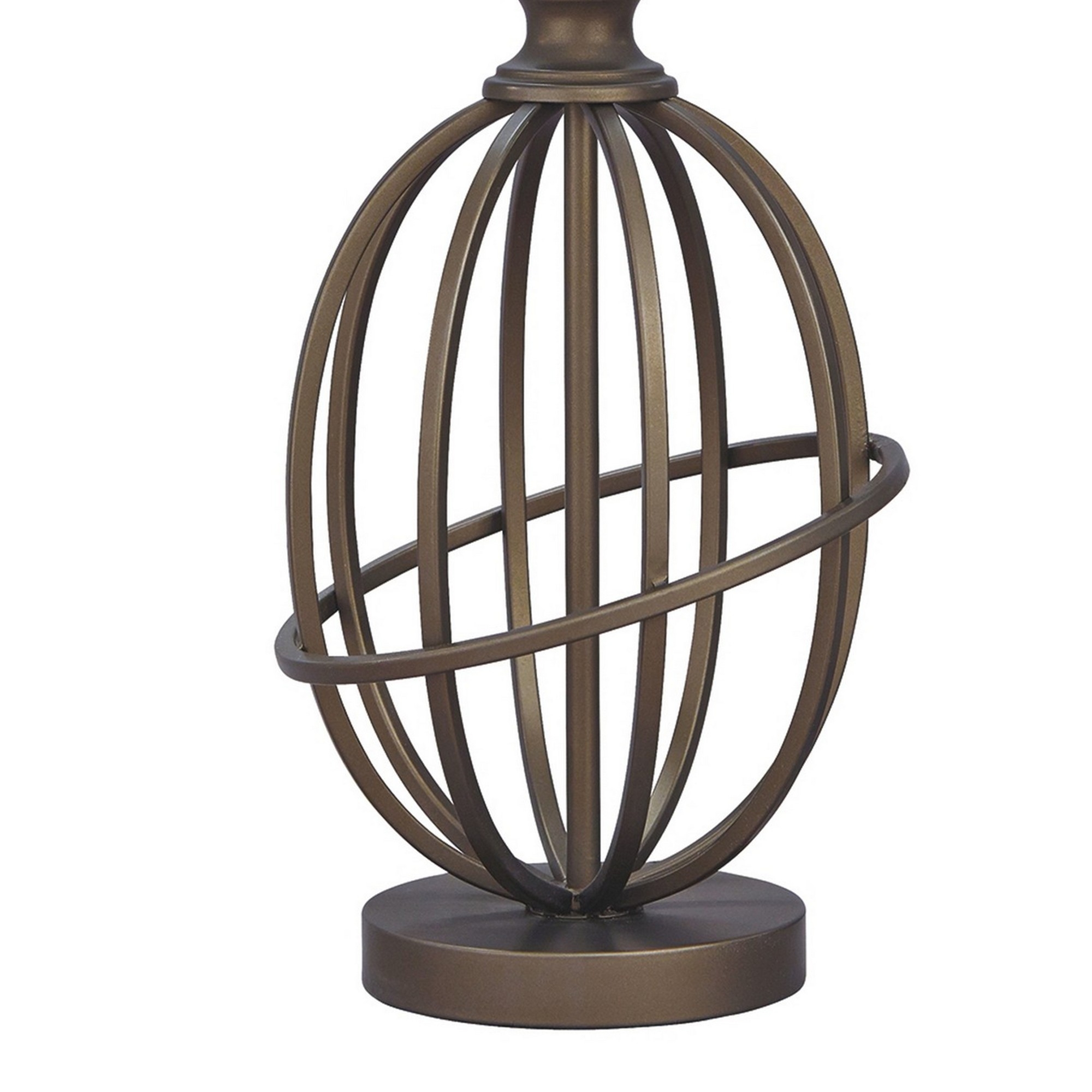 Armillary Metal Base Table Lamp With Fabric Shade, White And Bronze- Saltoro Sherpi