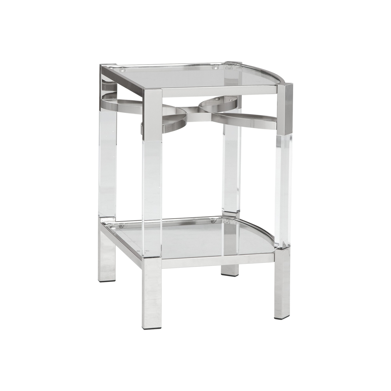 26 Inch Metal And Acrylic Accent Table, Silver And Clear- Saltoro Sherpi