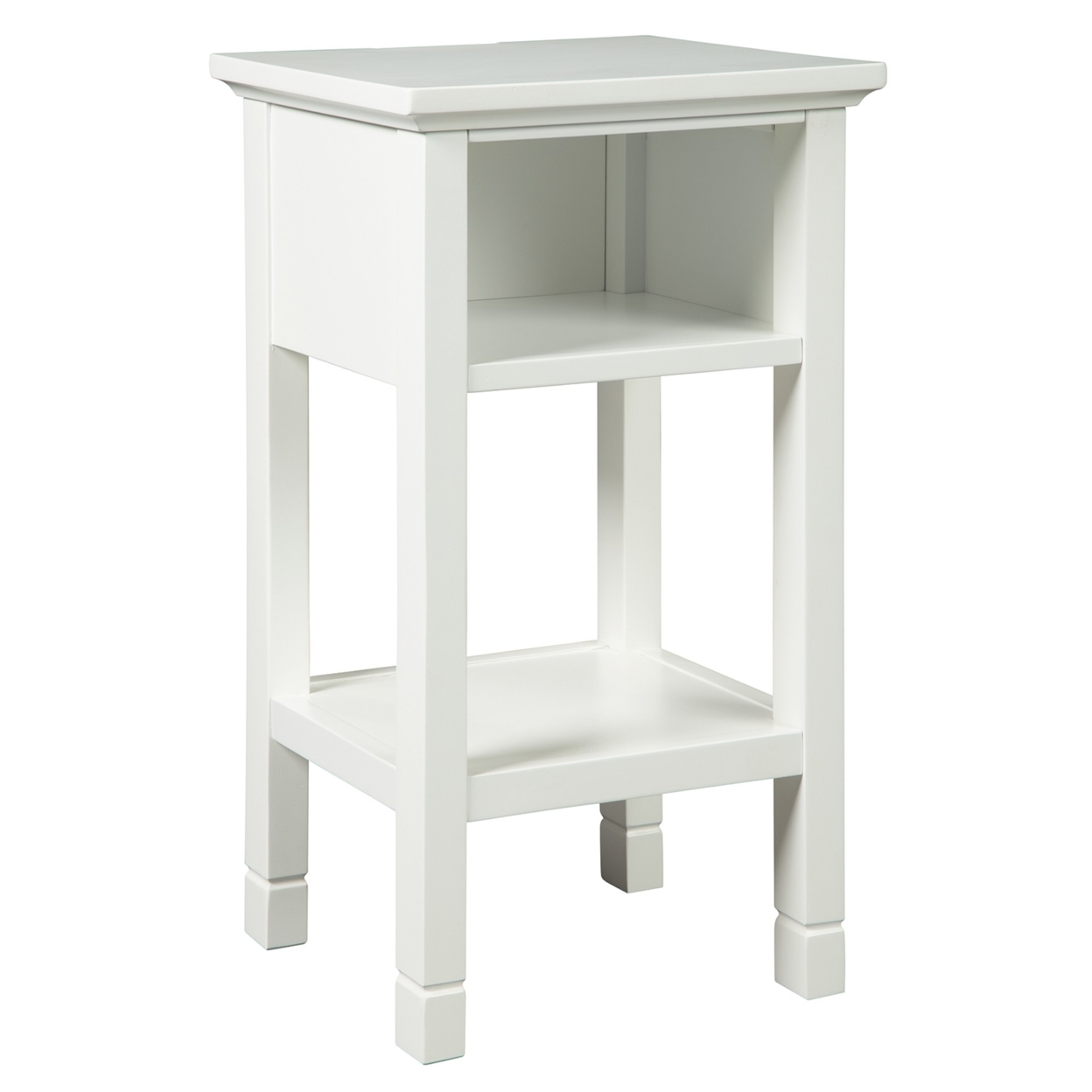 Square Wooden Accent Table With 2 USB Ports And Open Shelf, White- Saltoro Sherpi