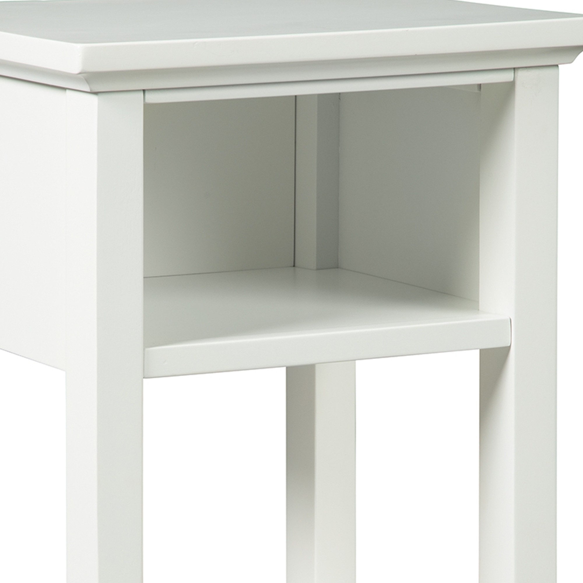 Square Wooden Accent Table With 2 USB Ports And Open Shelf, White- Saltoro Sherpi