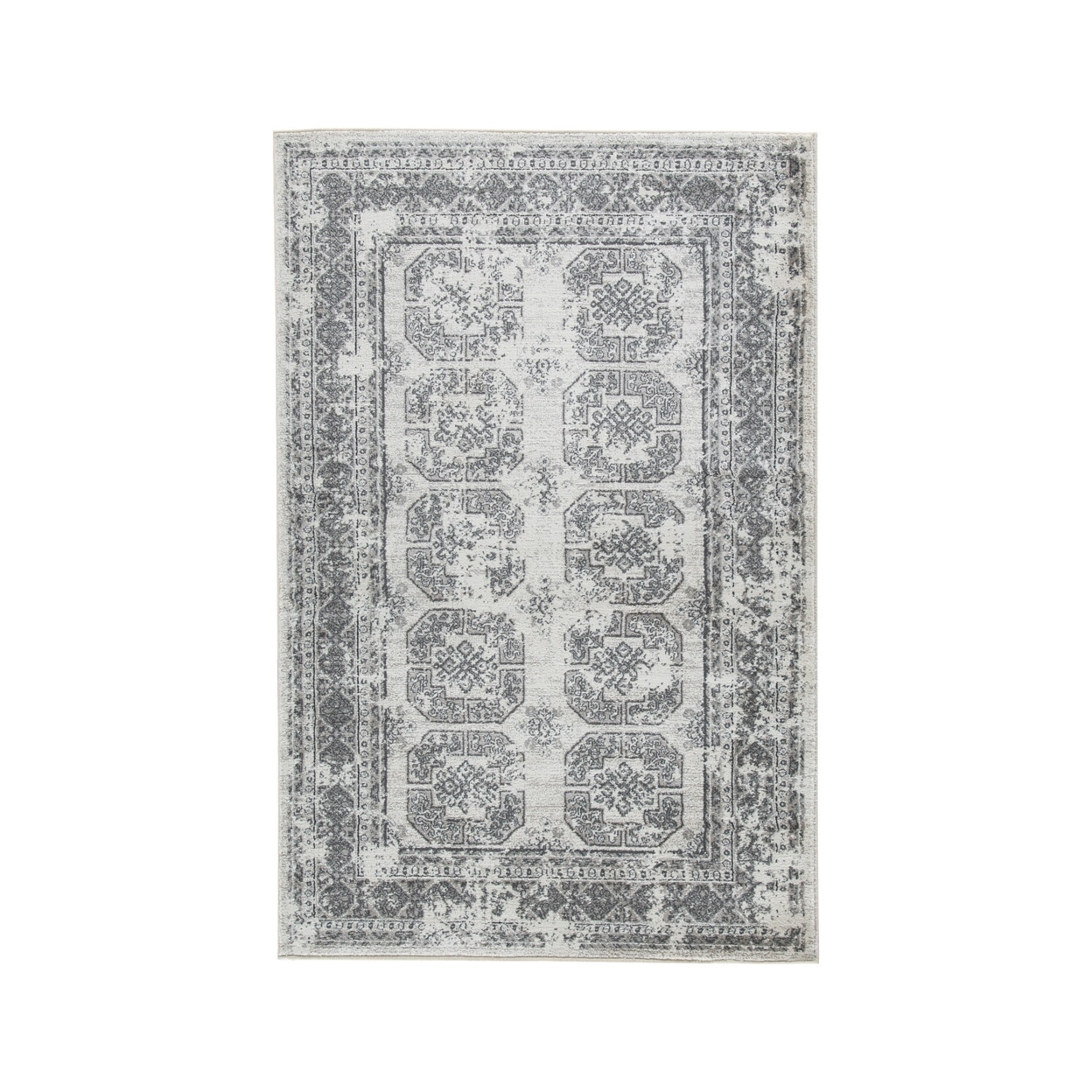 Machine Woven Fabric Rug With Erased Motif Pattern, Medium, Gray- Saltoro Sherpi