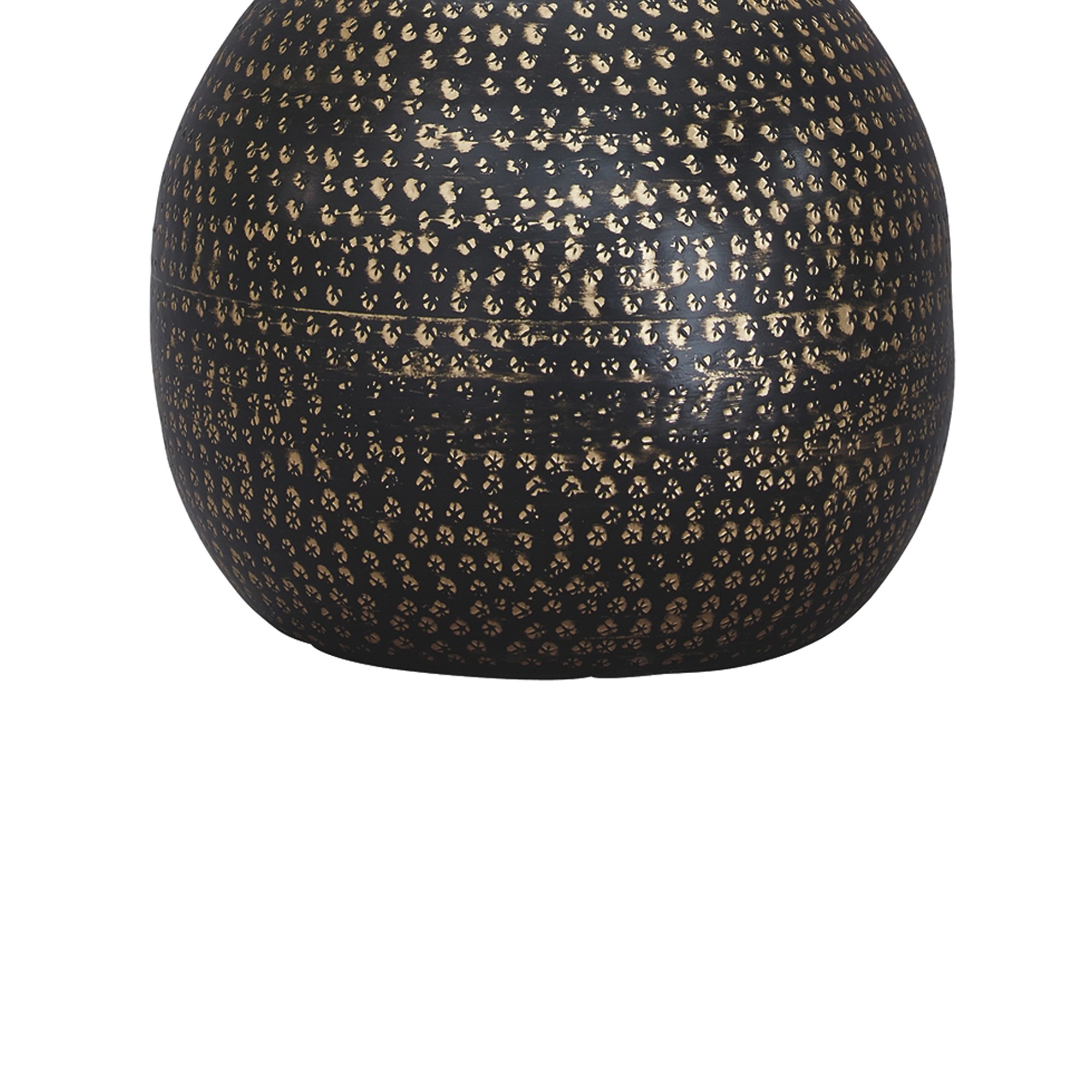 Pot Bellied Base Metal Table Lamp With Dotted Pattern, Black- Saltoro Sherpi