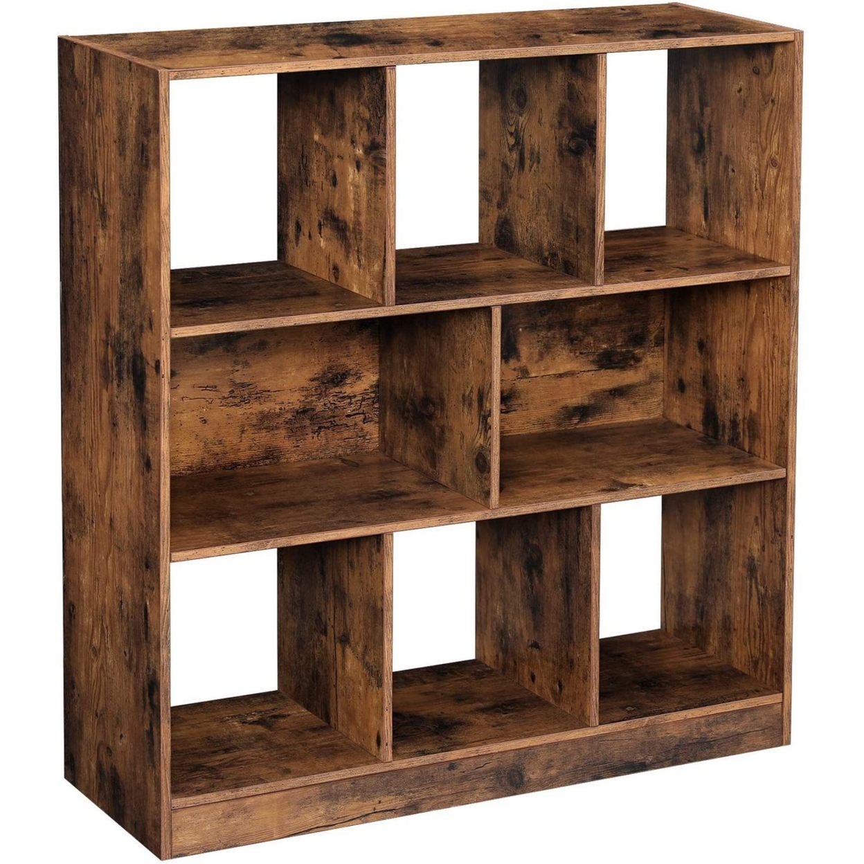 6 Open Shelves Wooden Bookcase With 2 Compartments, Rustic Brown- Saltoro Sherpi