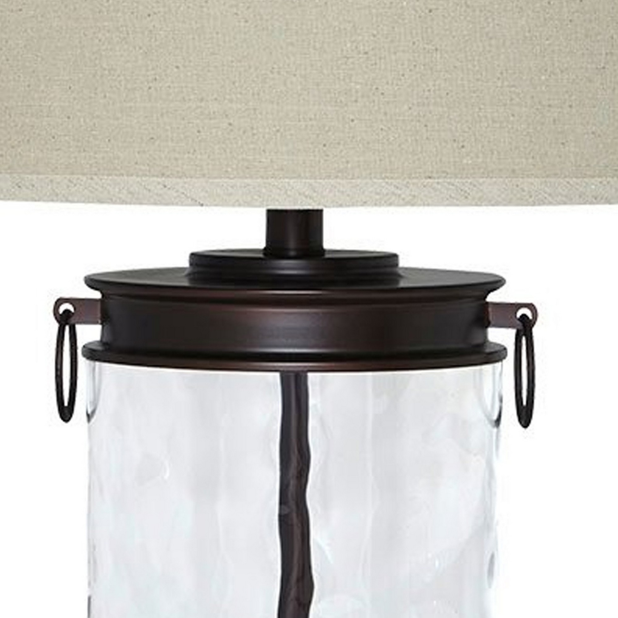 Drum Shade Table Lamp With Glass Insert Base, Bronze- Saltoro Sherpi
