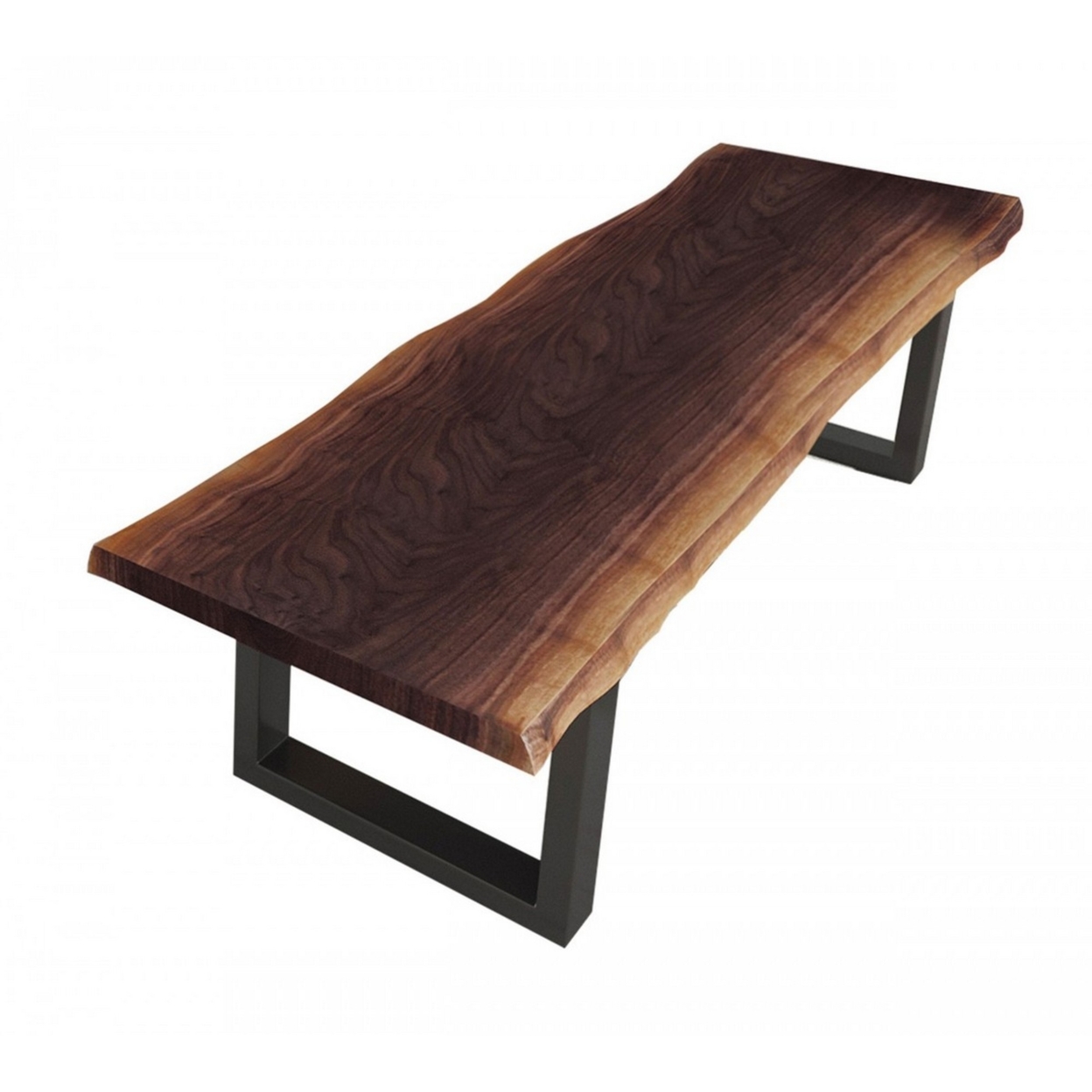 Wooden Dining Bench With Live Edges And Sled Base, Brown- Saltoro Sherpi
