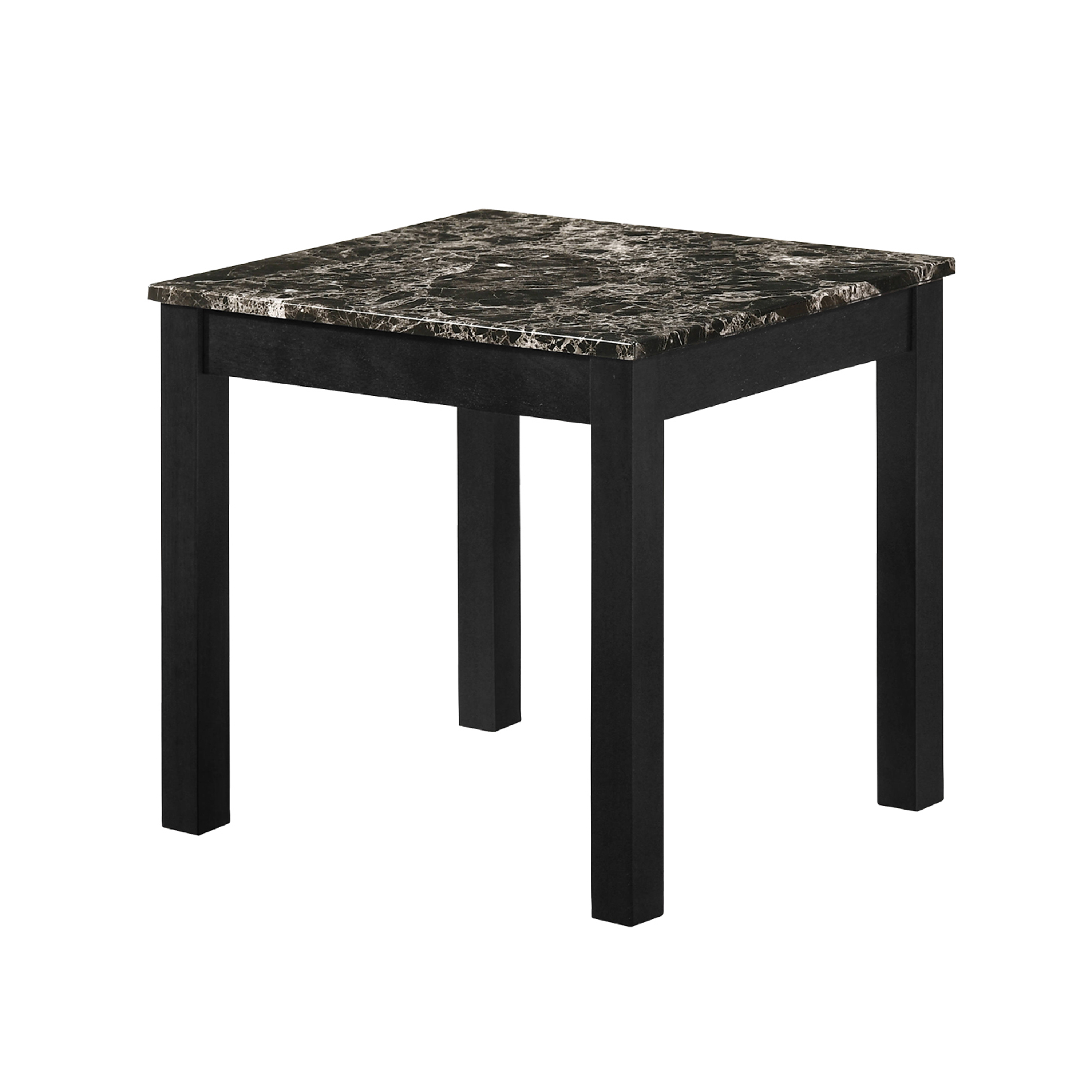 3 Piece Marble Top Cocktail And End Table With Block Legs, Black- Saltoro Sherpi