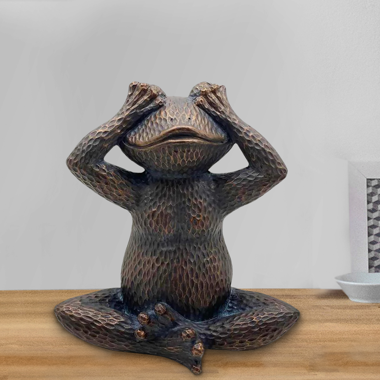 16 Inches Resin Hammered Sitting Frog Accent Decor, Bronze- Saltoro Sherpi