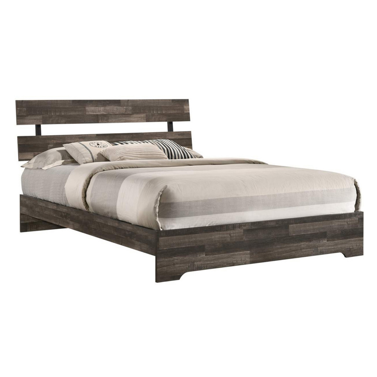 Full Bed With Rustic Heavy Grain Details And Panel Design, Brown- Saltoro Sherpi