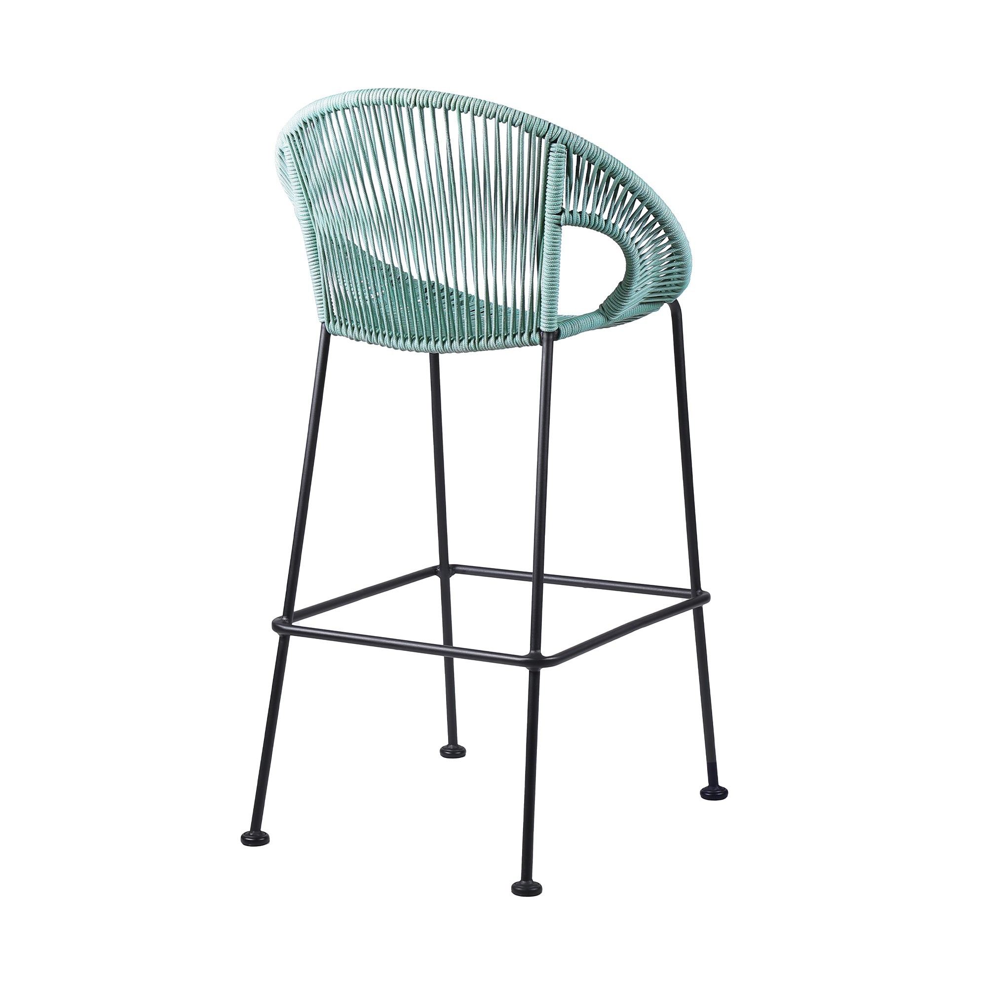 Indoor Outdoor Bar Stool With Rounded Rope Woven Seat, Blue- Saltoro Sherpi
