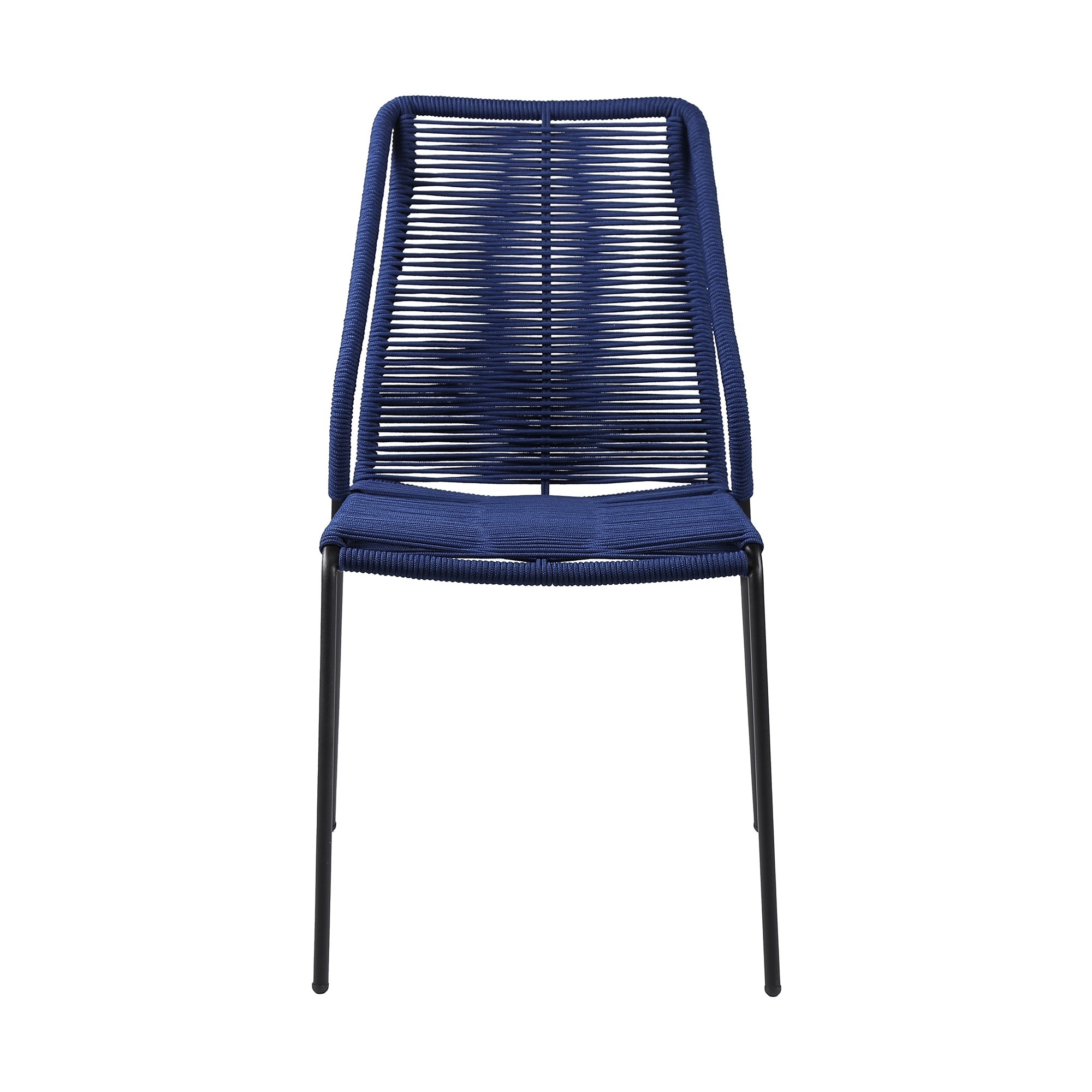 Indoor Outdoor Dining Chair With Fishbone Woven Seating, Set Of 2, Blue- Saltoro Sherpi