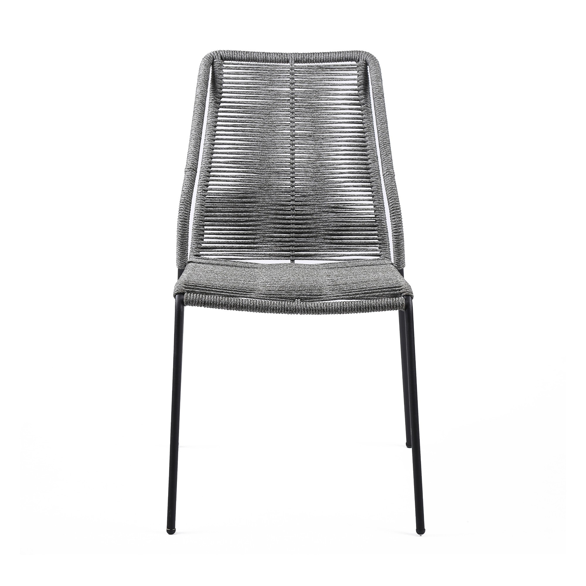 Indoor Outdoor Dining Chair With Fishbone Woven Seating, Set Of 2, Gray- Saltoro Sherpi