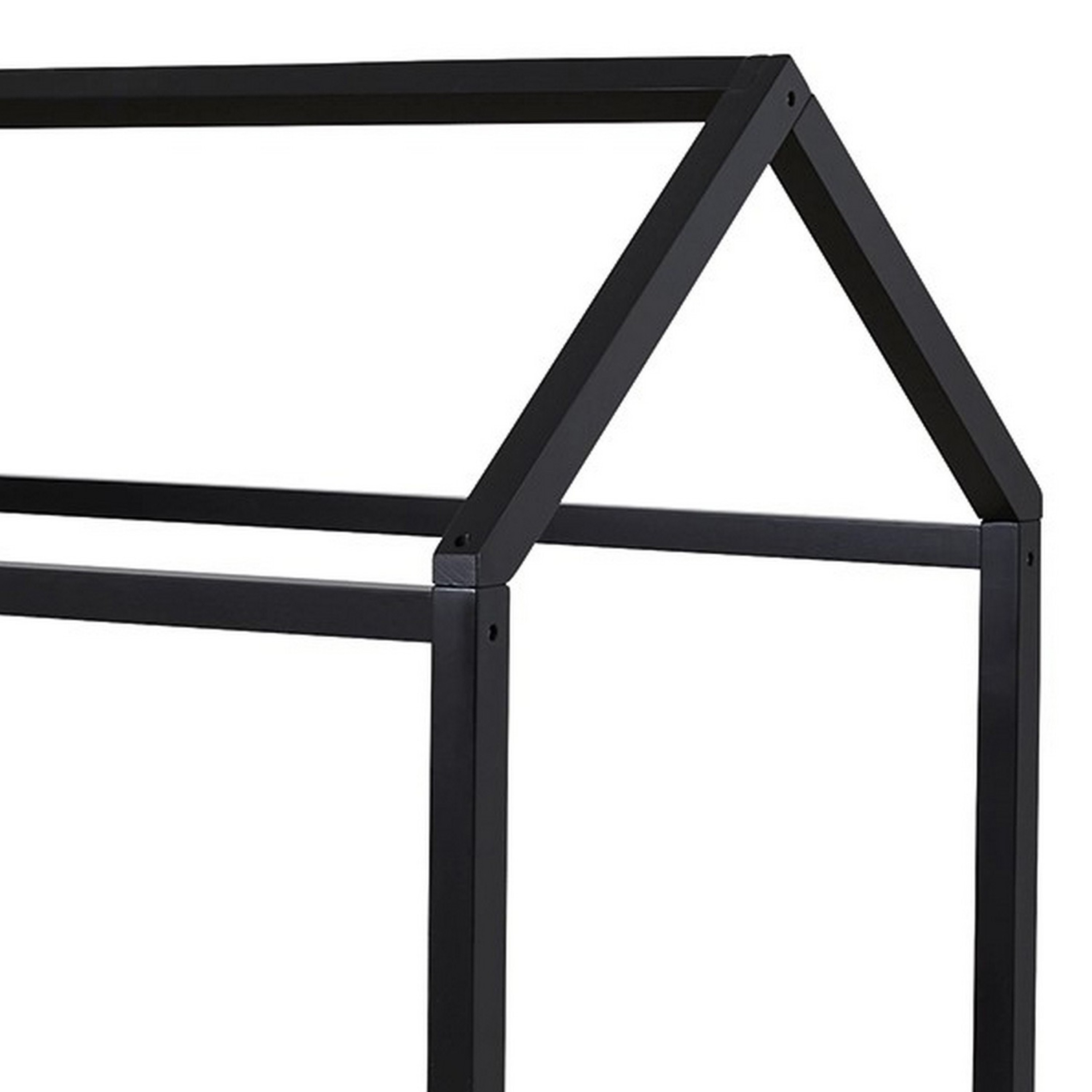 Twin Bed Frame With House Shaped Design, Black- Saltoro Sherpi