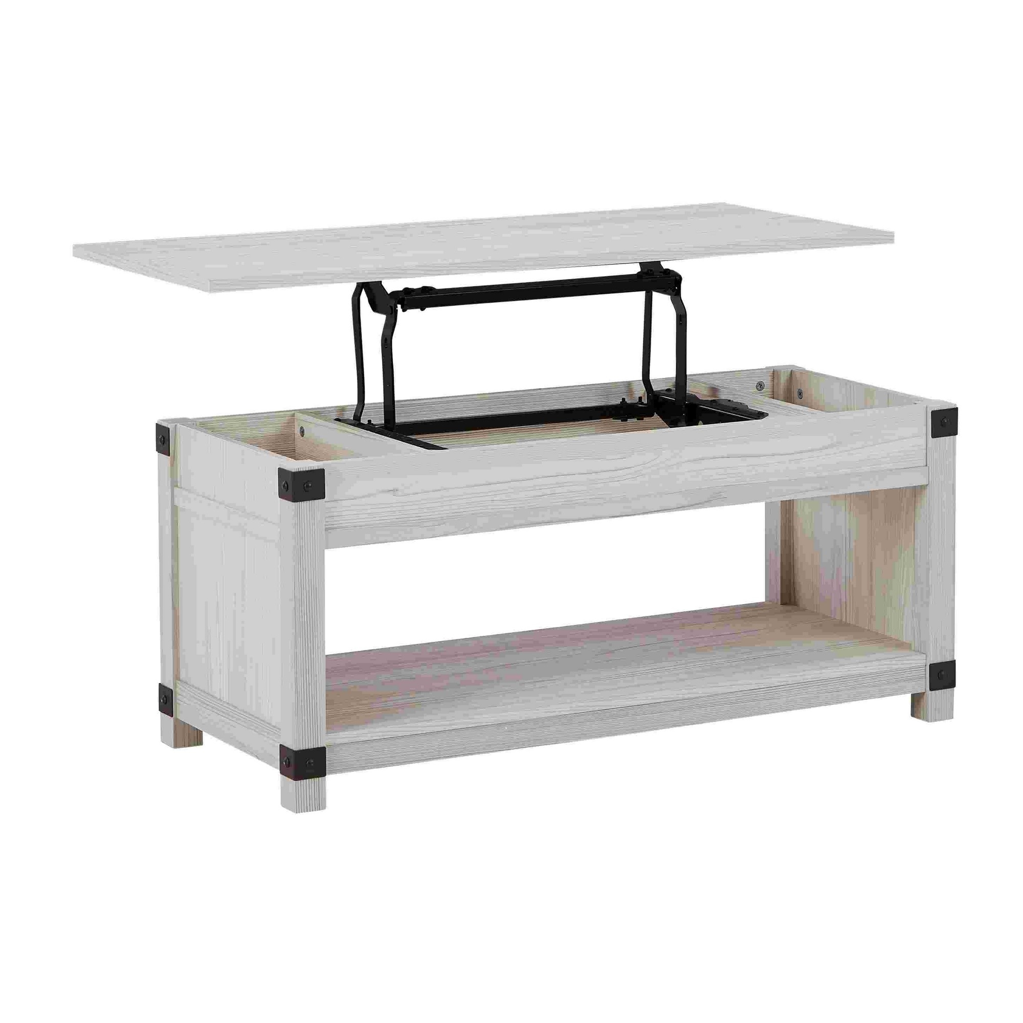 Lift Top Cocktail Table With 1 Open Shelf, White- Saltoro Sherpi