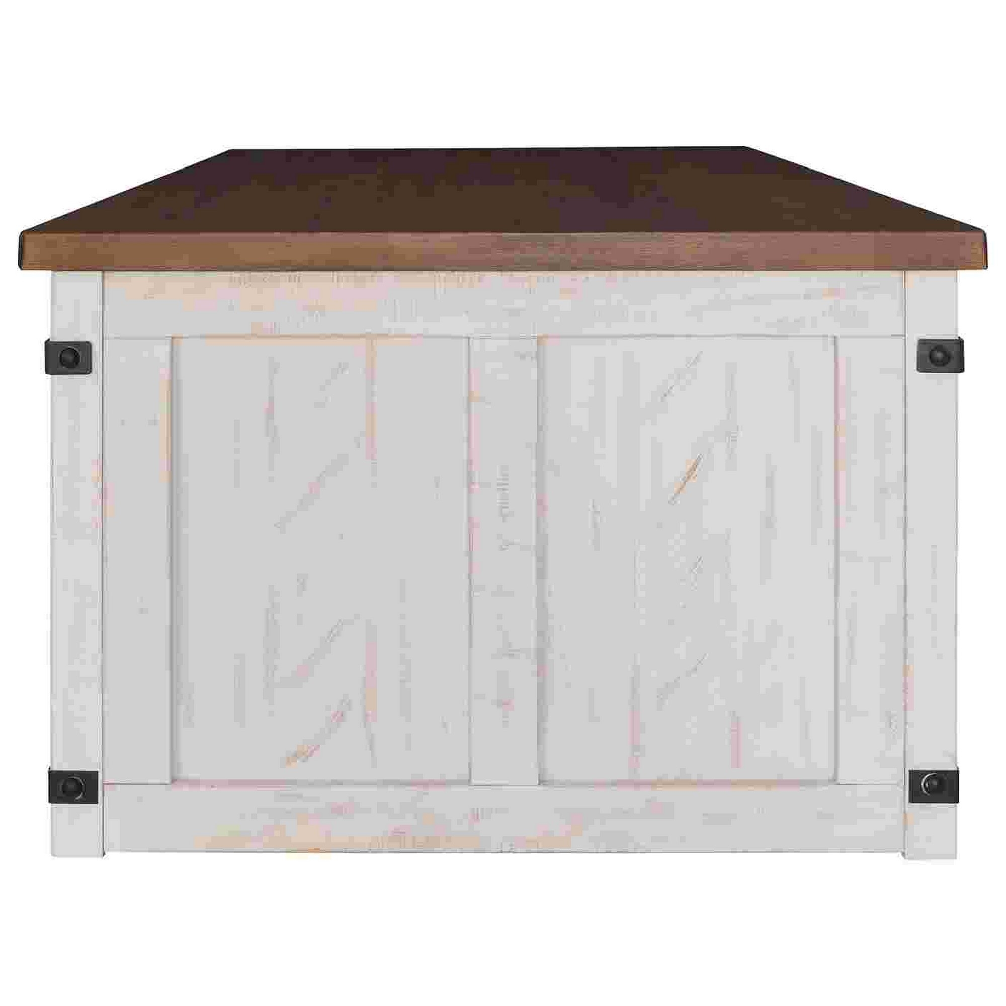 Cocktail Table With Barn Sliding And 3 Storage Slots, White- Saltoro Sherpi