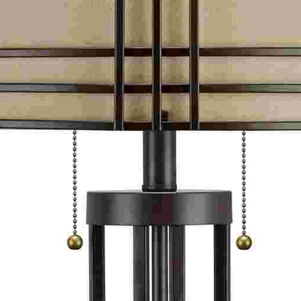Table Lamp With Metal Encasing Drum Shade, Dark Brown- Saltoro Sherpi