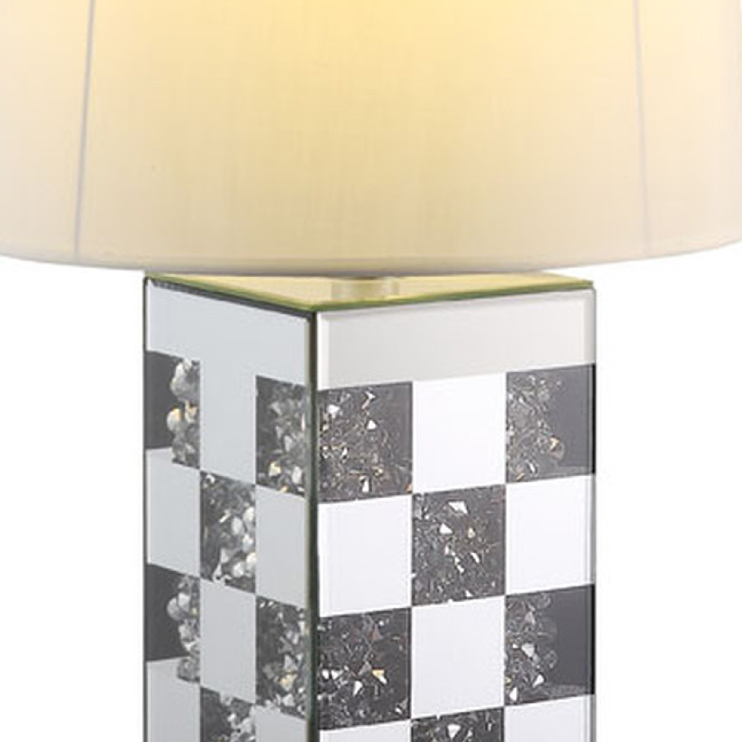 Table Lamp With Checkered Faux Diamond Inlay, Silver- Saltoro Sherpi