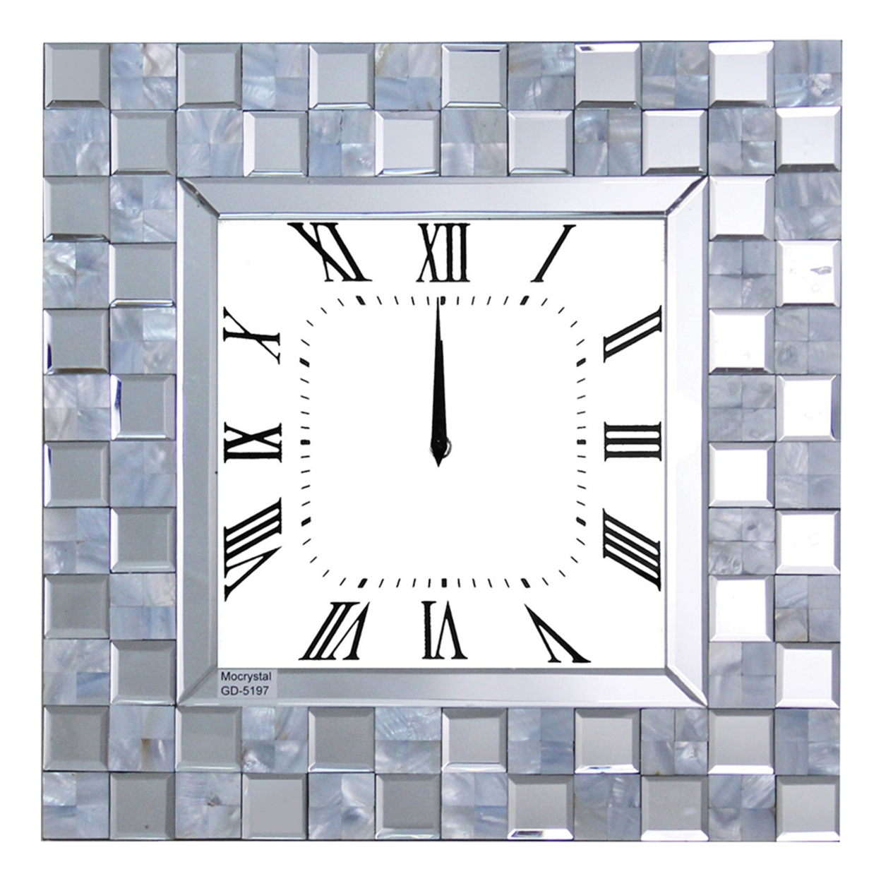 Mirror Accented Wooden Analog Wall Clock In Square Shape, White- Saltoro Sherpi