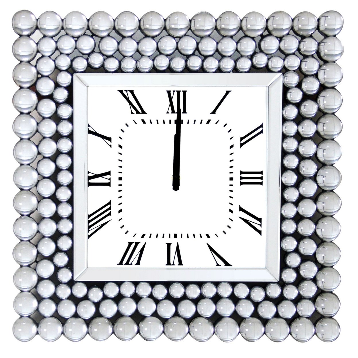 Mirrored Wall Clock In Square Shape, White- Saltoro Sherpi