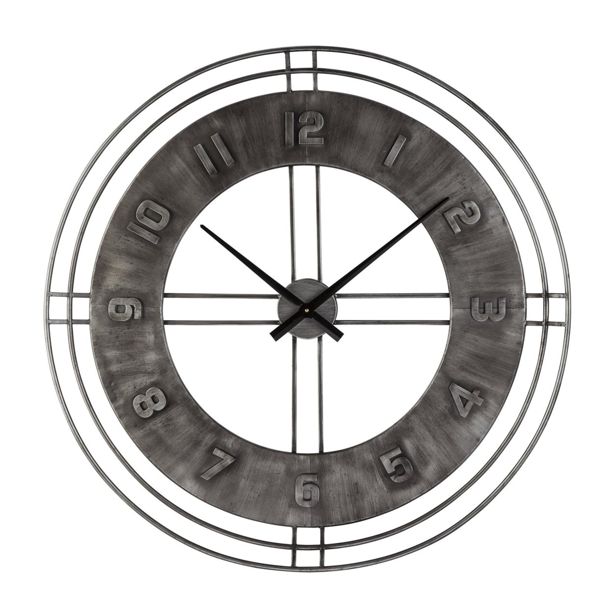 Industrial Round Metal Wall Clock With Roman Numerals, Gray- Saltoro Sherpi