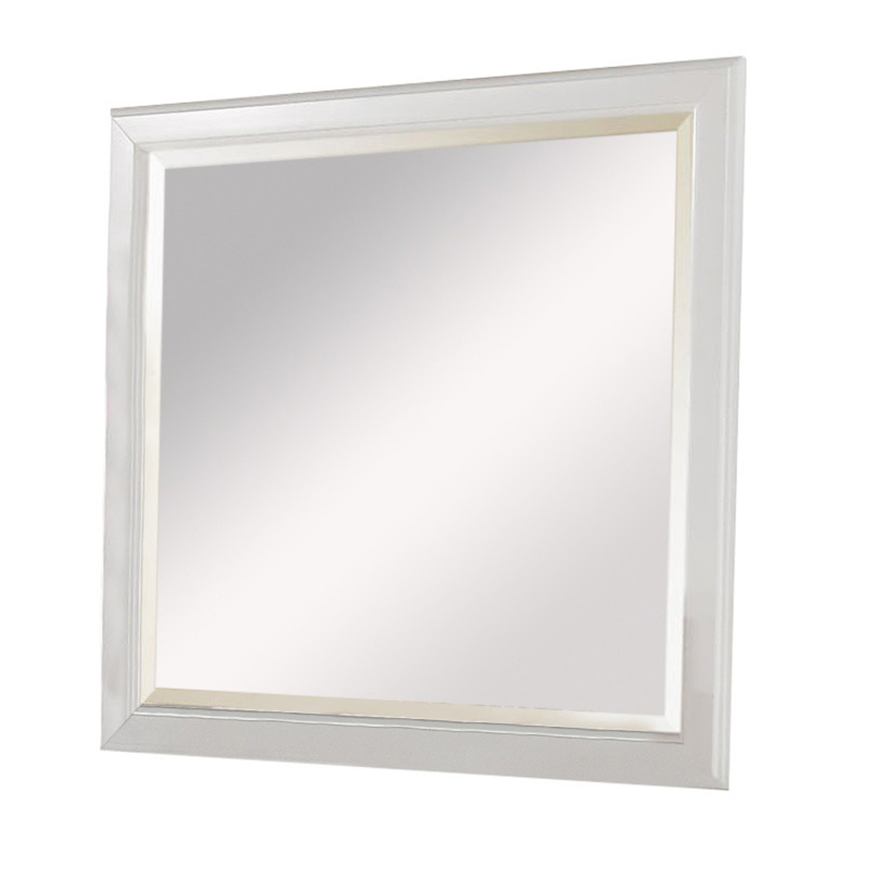 Wall Mirror With Rectangular Frame And Raised Edges, White- Saltoro Sherpi