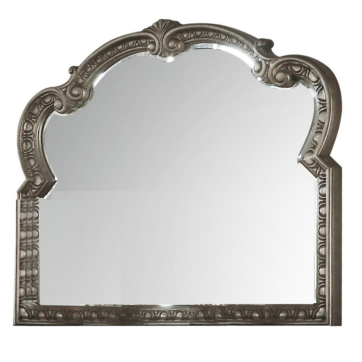 Wooden Carved Wall Mirror With Scrolled Framework. Gold- Saltoro Sherpi
