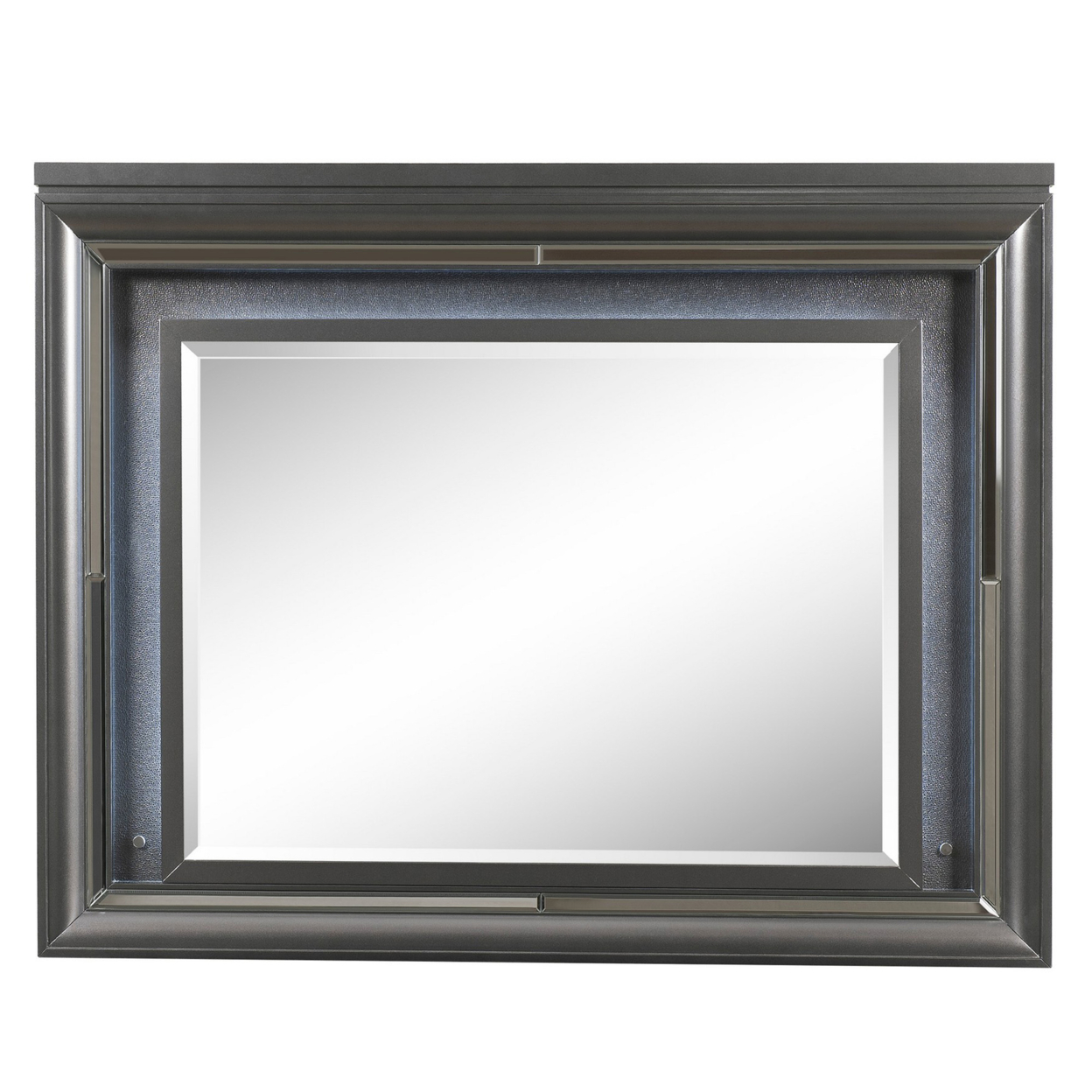 Wall Mirror With Mirror Accent And Beveled Edges, Gray- Saltoro Sherpi