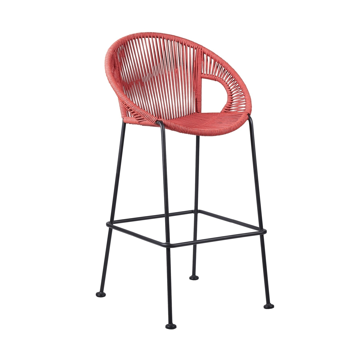 Indoor Outdoor Bar Stool With Rounded Rope Woven Seat, Pink- Saltoro Sherpi