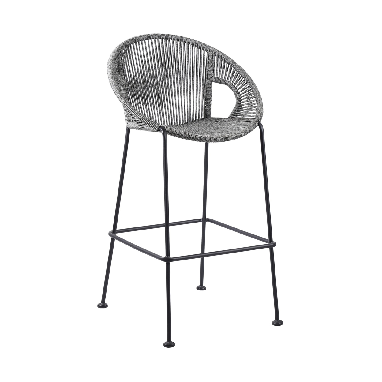30 Inch Indoor Outdoor Bar Stool With Rounded Rope Woven Seat, Gray- Saltoro Sherpi