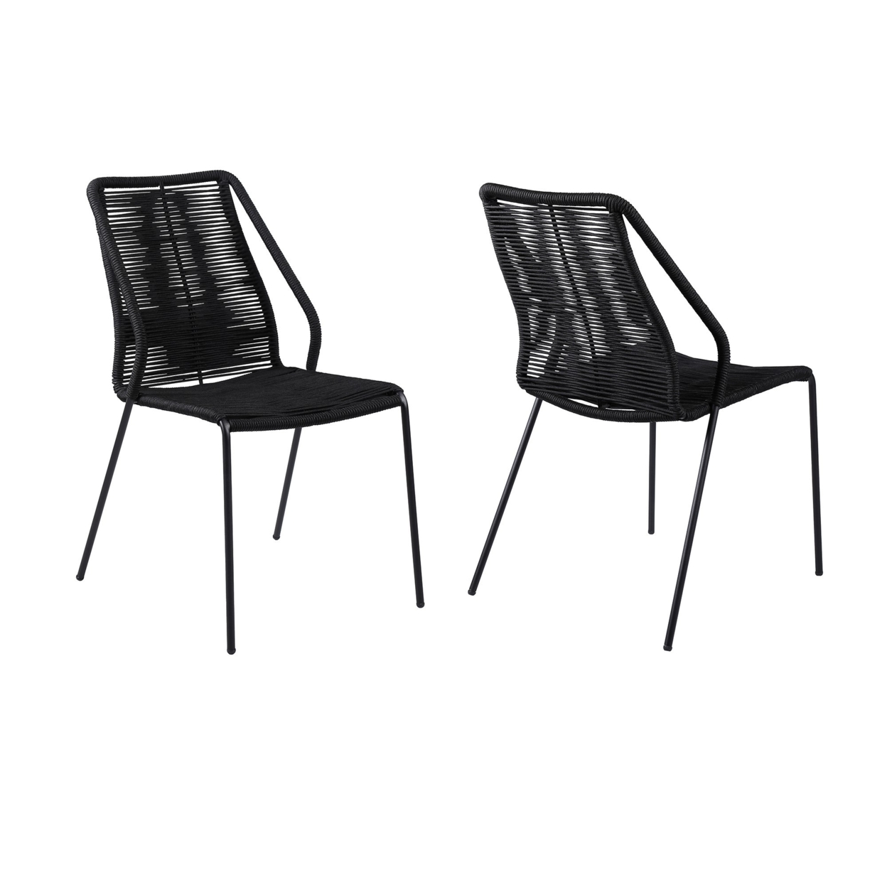 Indoor Outdoor Dining Chair With Fishbone Woven Seating, Set Of 2, Black- Saltoro Sherpi